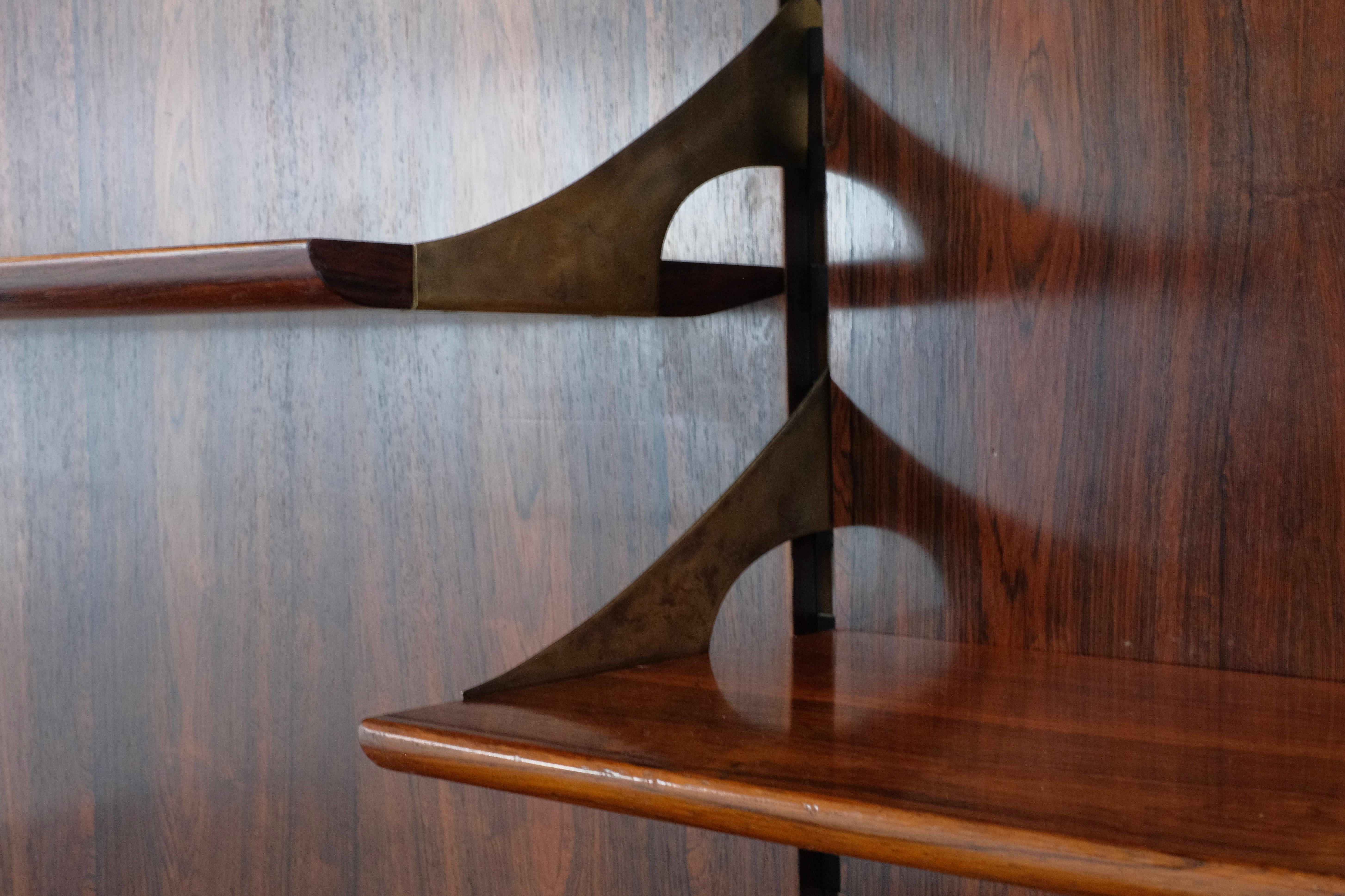 Mid-Century Modern Midcentury Wall Unit in Wood and Brass by Comolli MarCo for Mobilia, Italy, 1960