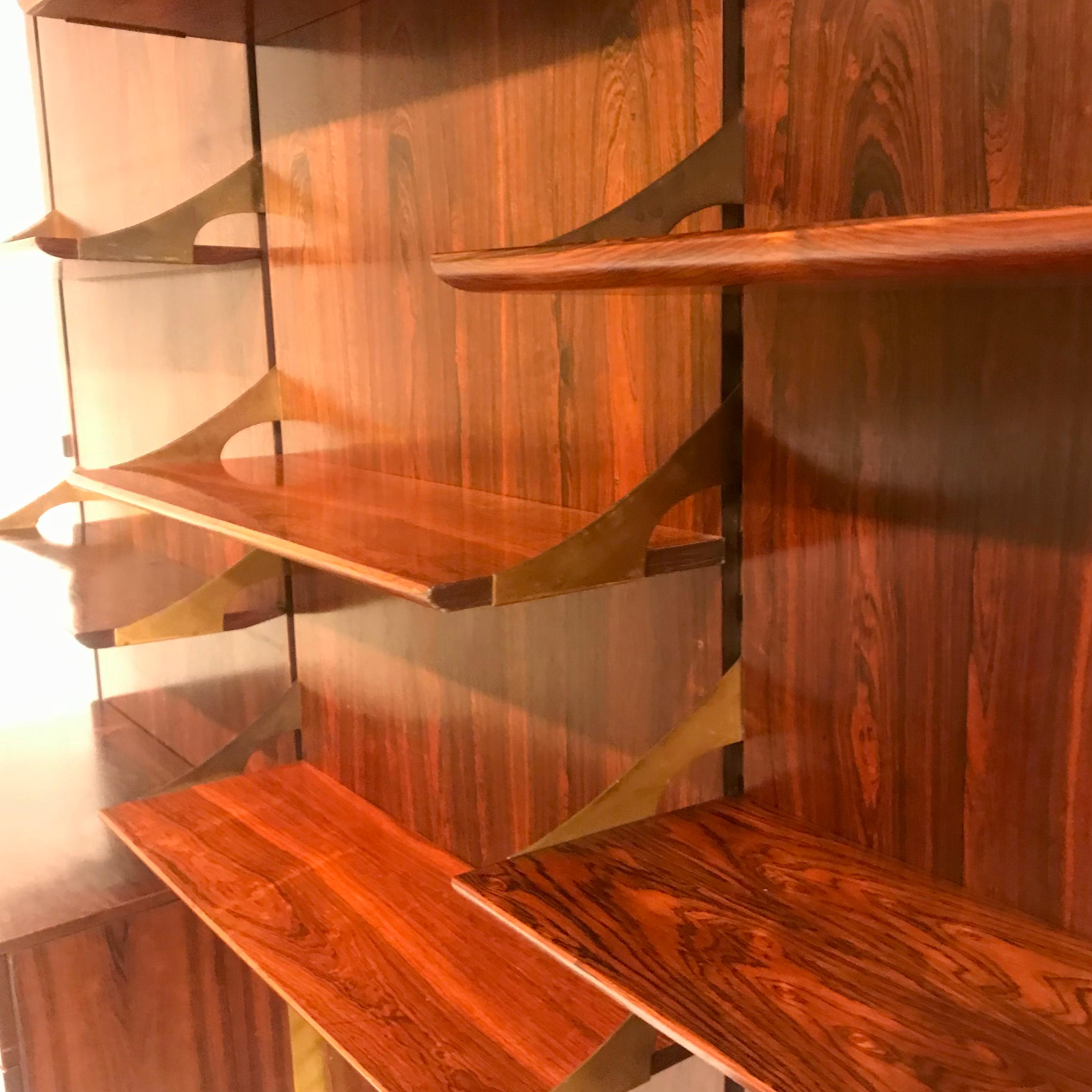 Midcentury Wall Unit in Wood and Brass by Comolli MarCo for Mobilia, Italy, 1960 3