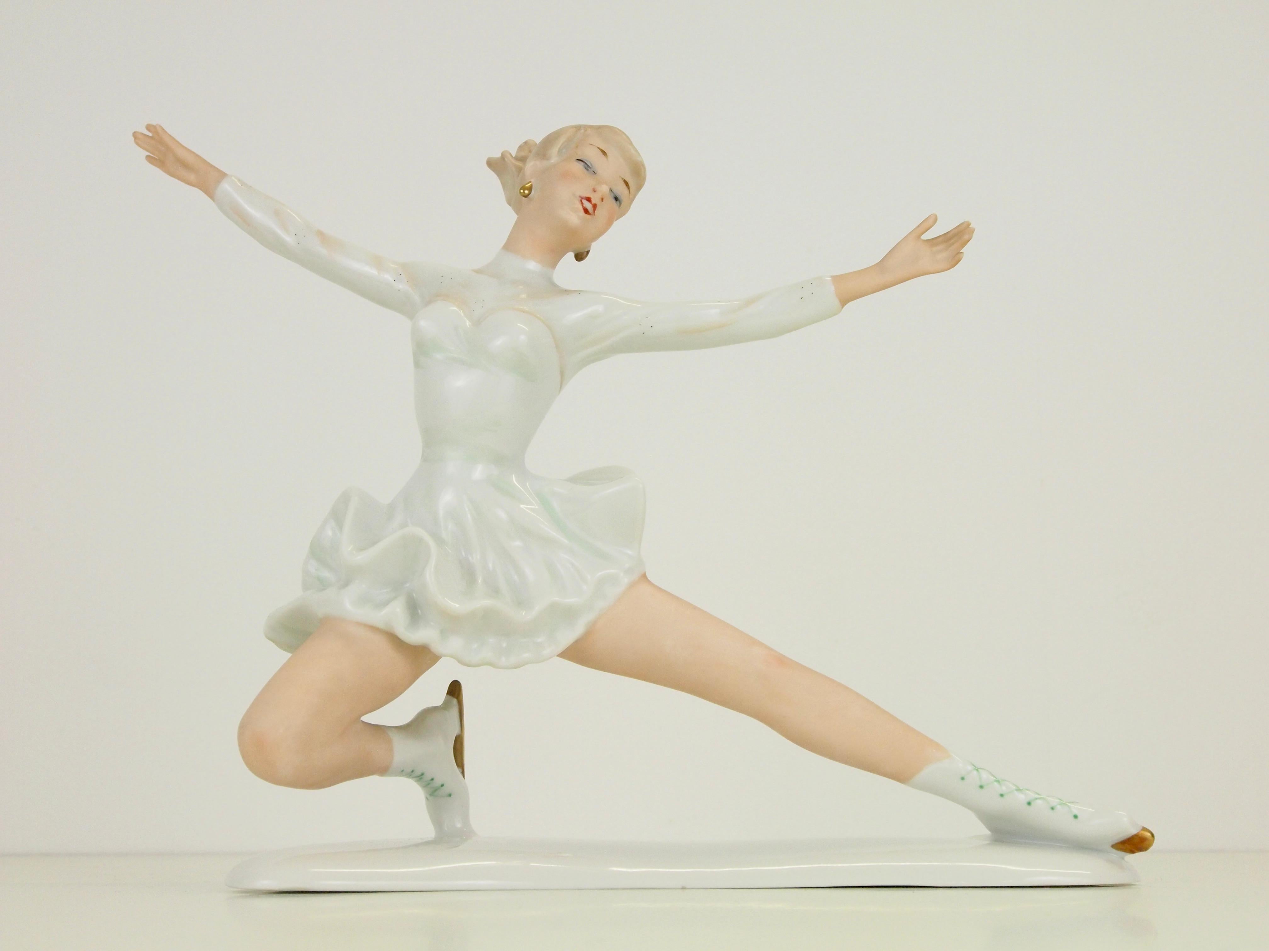 20th Century Midcentury Wallendorf Porcelain Figurine Depicting Figure Skater Sonja Henie For Sale