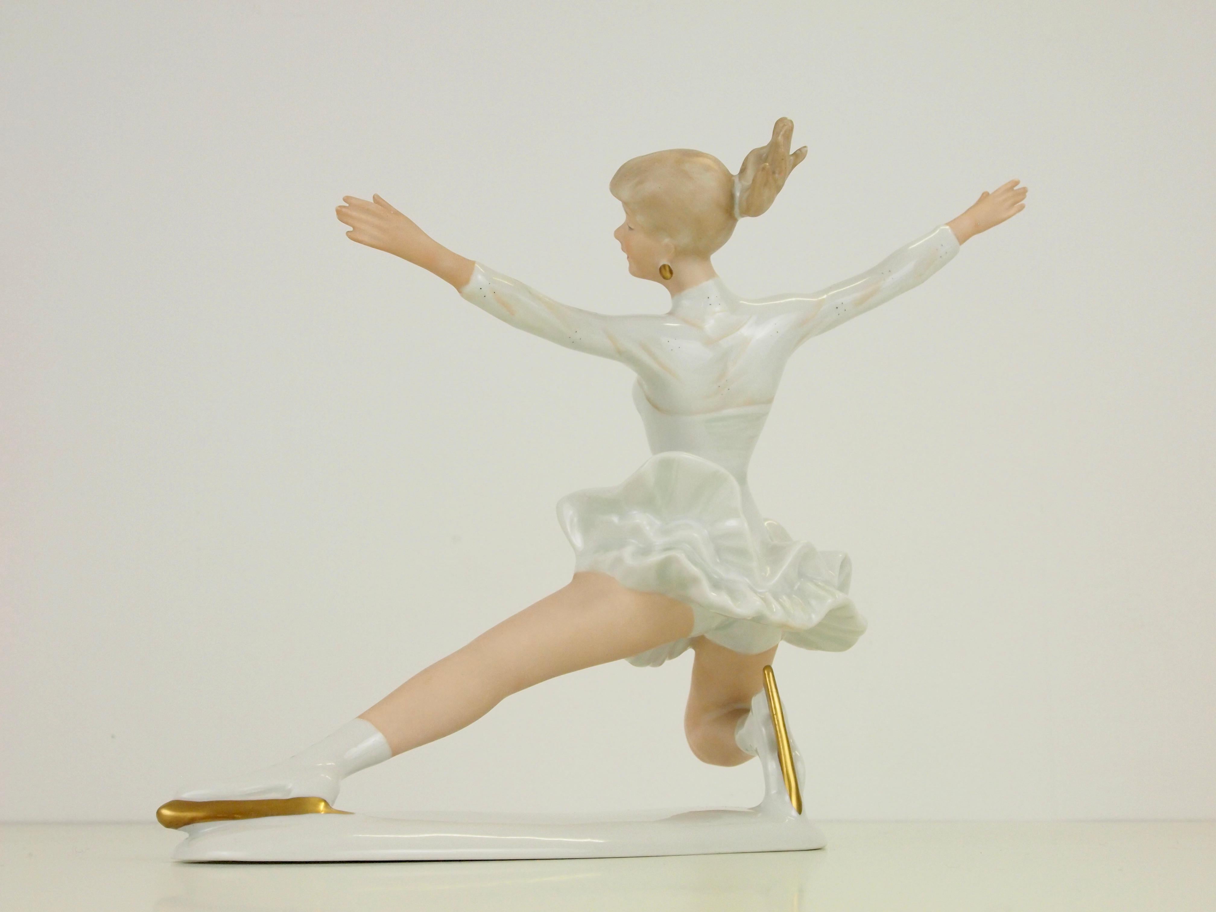 Midcentury Wallendorf Porcelain Figurine Depicting Figure Skater Sonja Henie For Sale 1