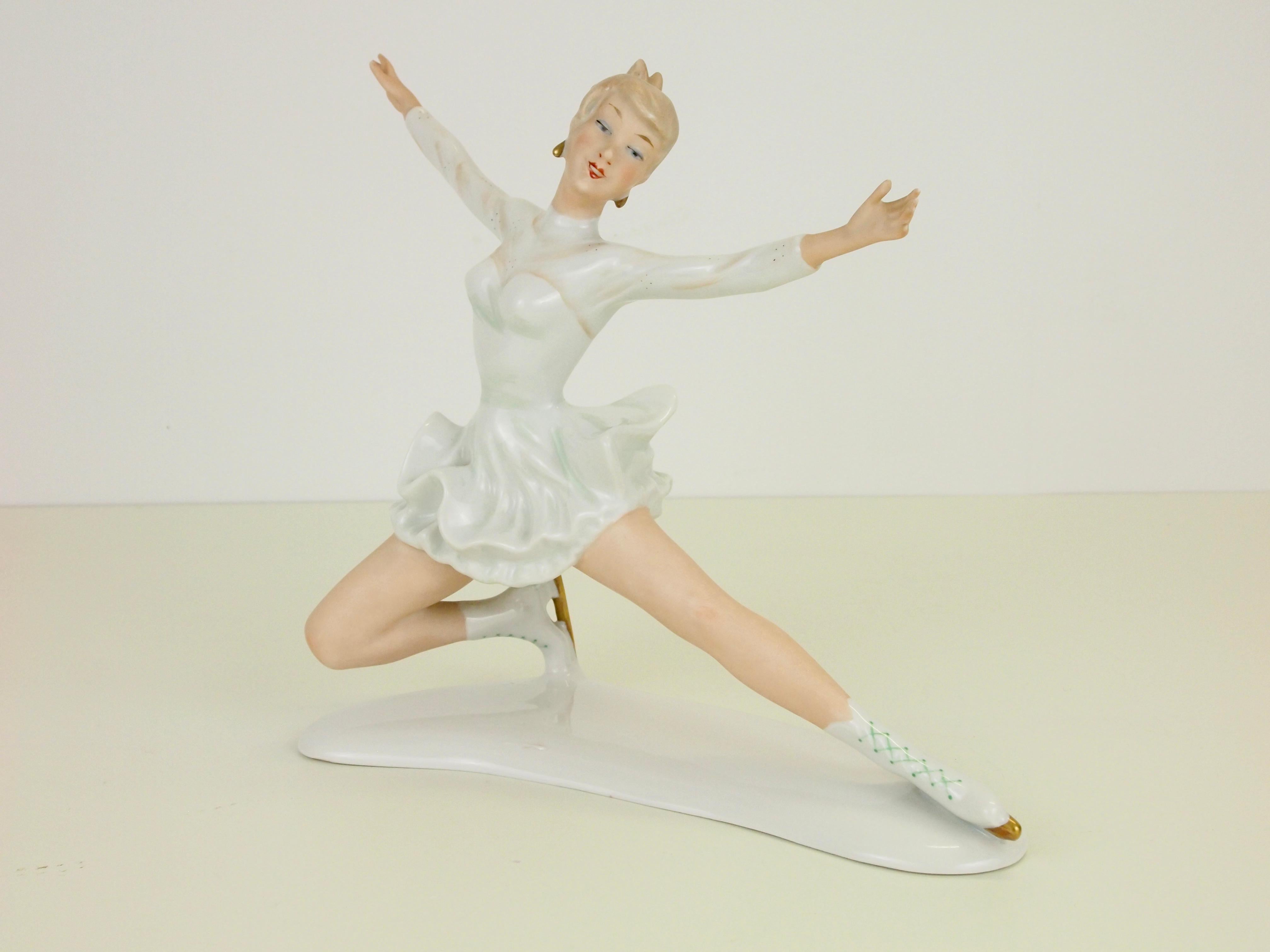 Midcentury Wallendorf Porcelain Figurine Depicting Figure Skater Sonja Henie For Sale 2