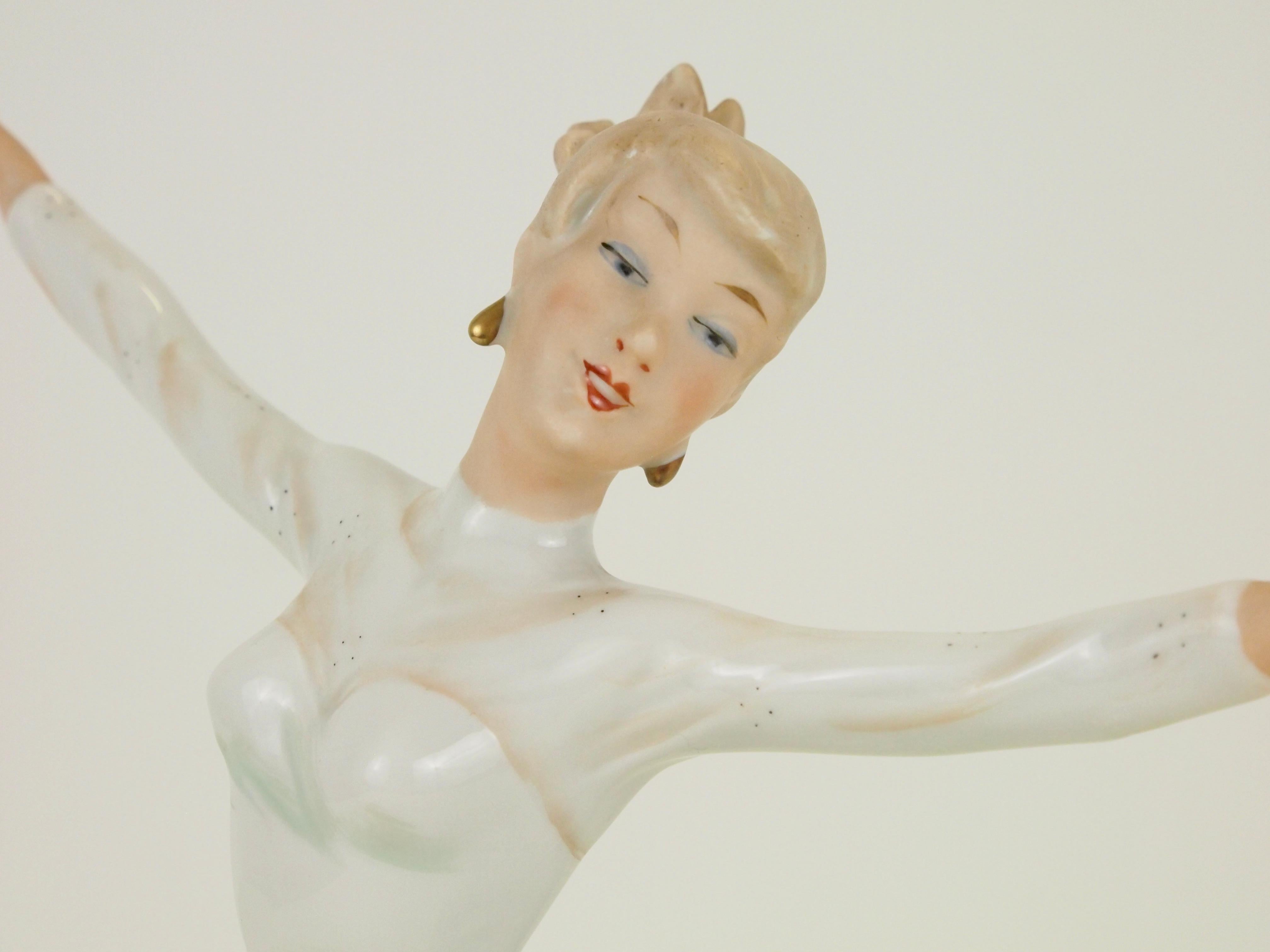 Midcentury Wallendorf Porcelain Figurine Depicting Figure Skater Sonja Henie For Sale 4