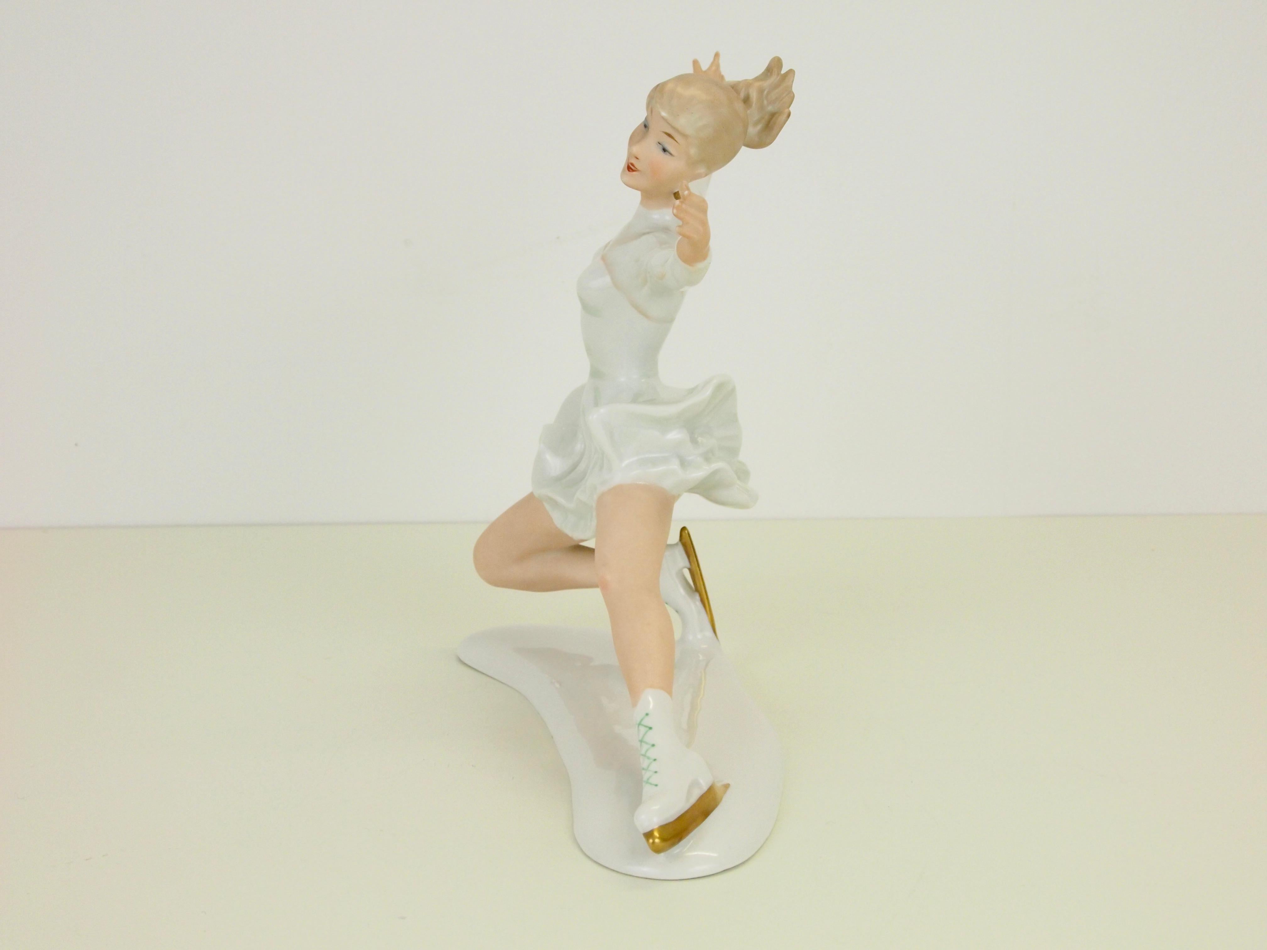 Romantic Midcentury Wallendorf Porcelain Figurine Depicting Figure Skater Sonja Henie For Sale