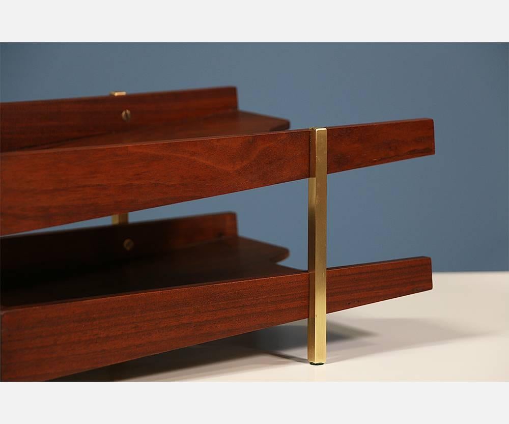 Mid-20th Century Midcentury Walnut and Brass Paper Tray Holder