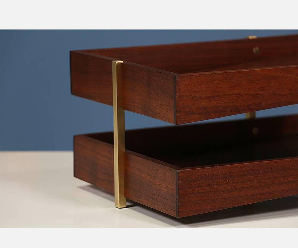 Midcentury Walnut and Brass Paper Tray Holder 1