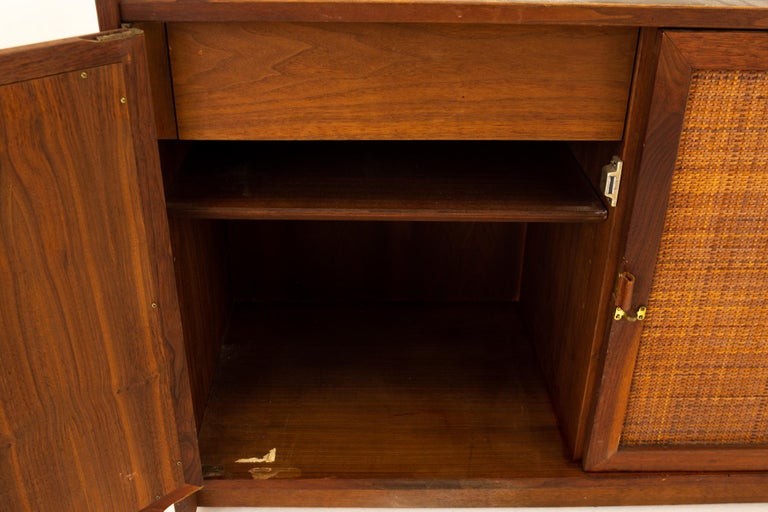 Midcentury Walnut 2 Door Cane Front at 1stDibs