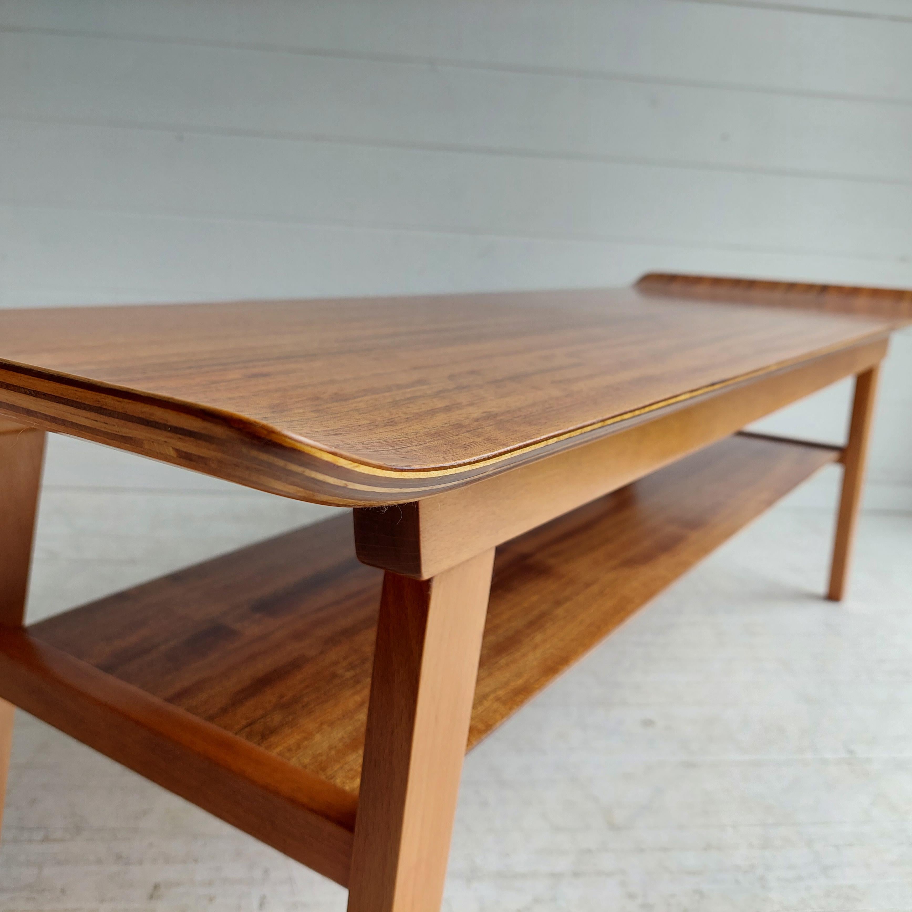 Scandinavian Modern Mid Century Walnut 2 tier coffee table Ewart Myer for Horatio Myer and Co, 1960s