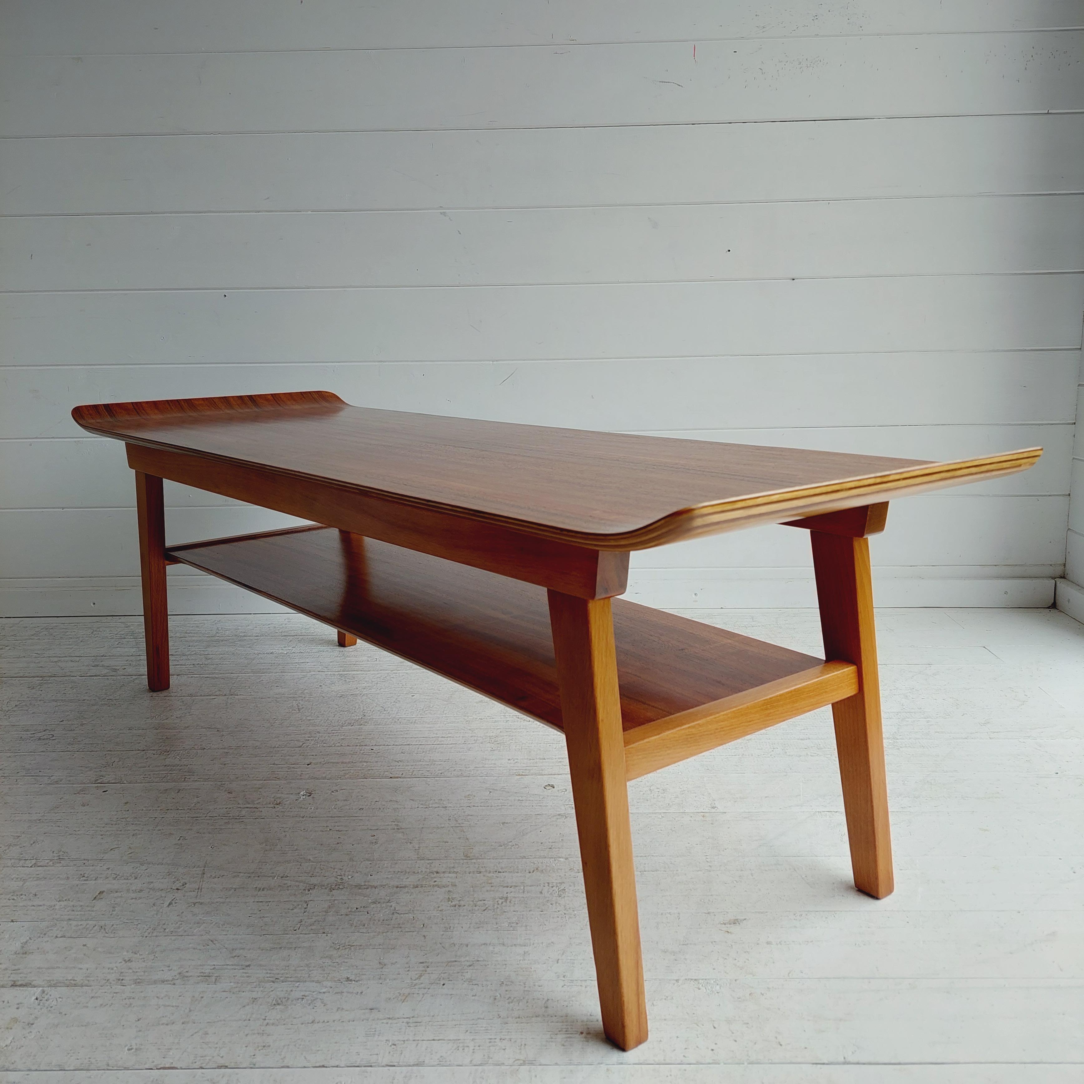 Beech Mid Century Walnut 2 tier coffee table Ewart Myer for Horatio Myer and Co, 1960s For Sale