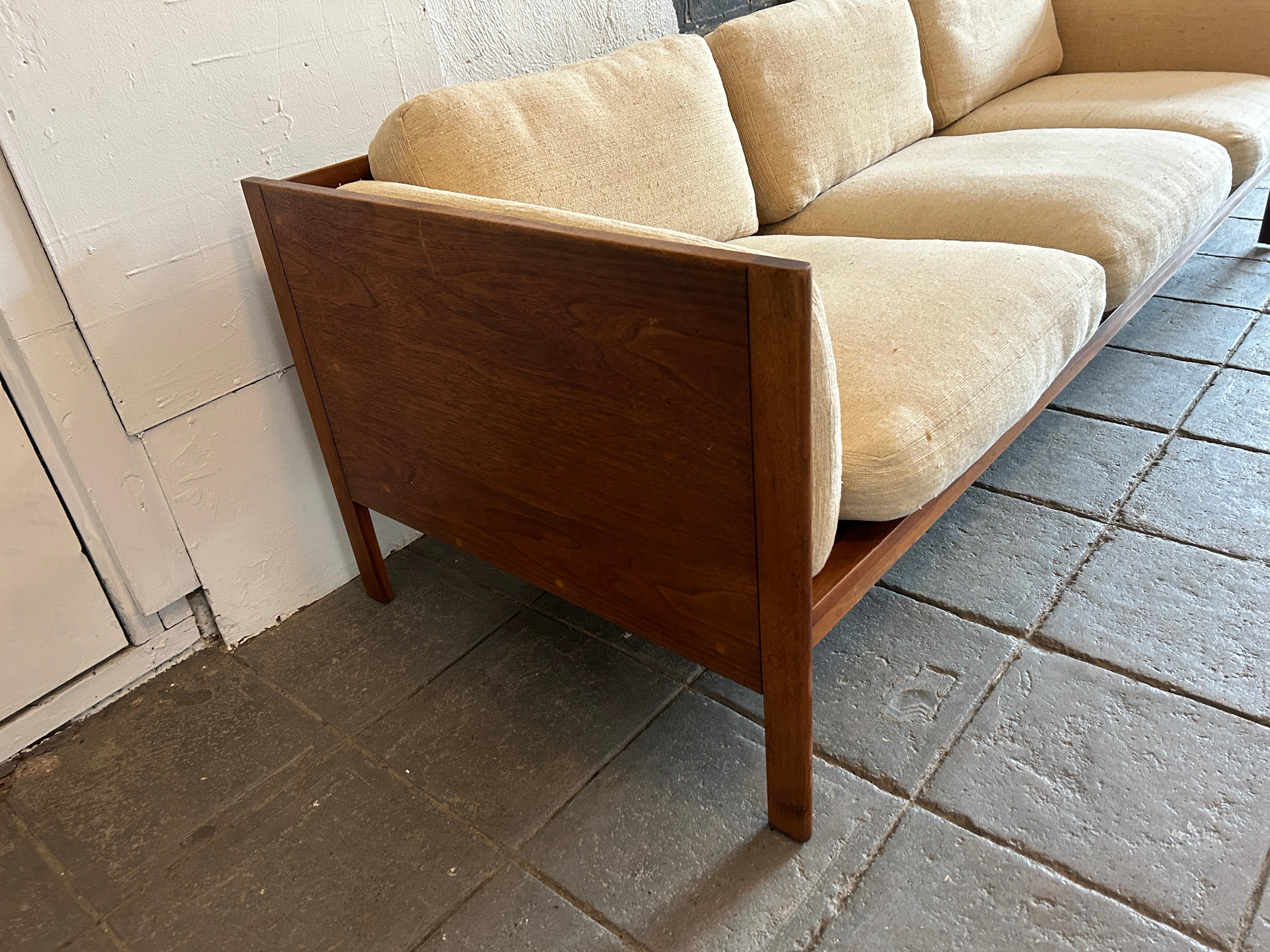 American Midcentury Walnut 3 Seat Platform Armed Sofa Daybed by Richard Artschwager For Sale