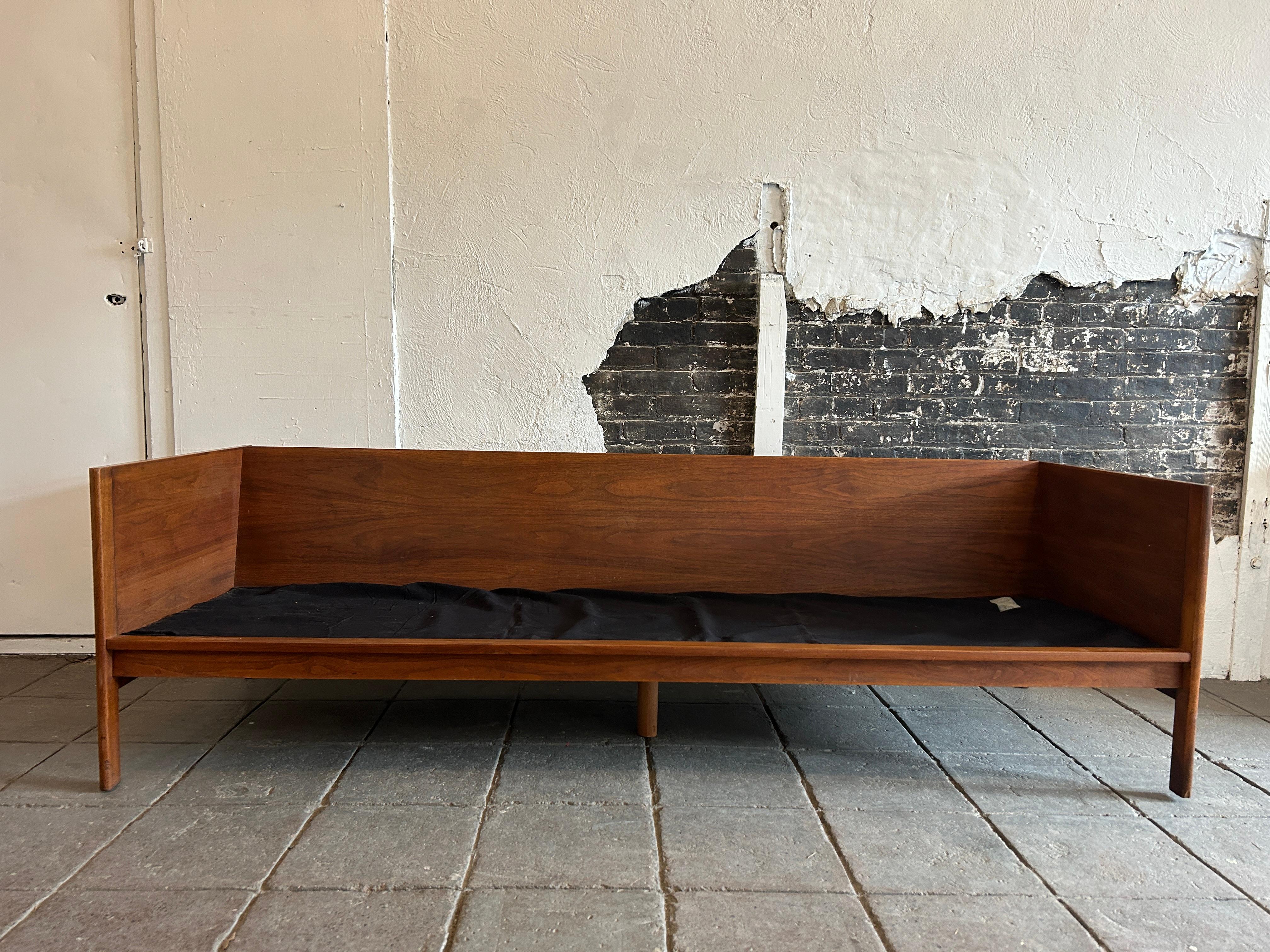 Upholstery Midcentury Walnut 3 Seat Platform Armed Sofa Daybed by Richard Artschwager For Sale