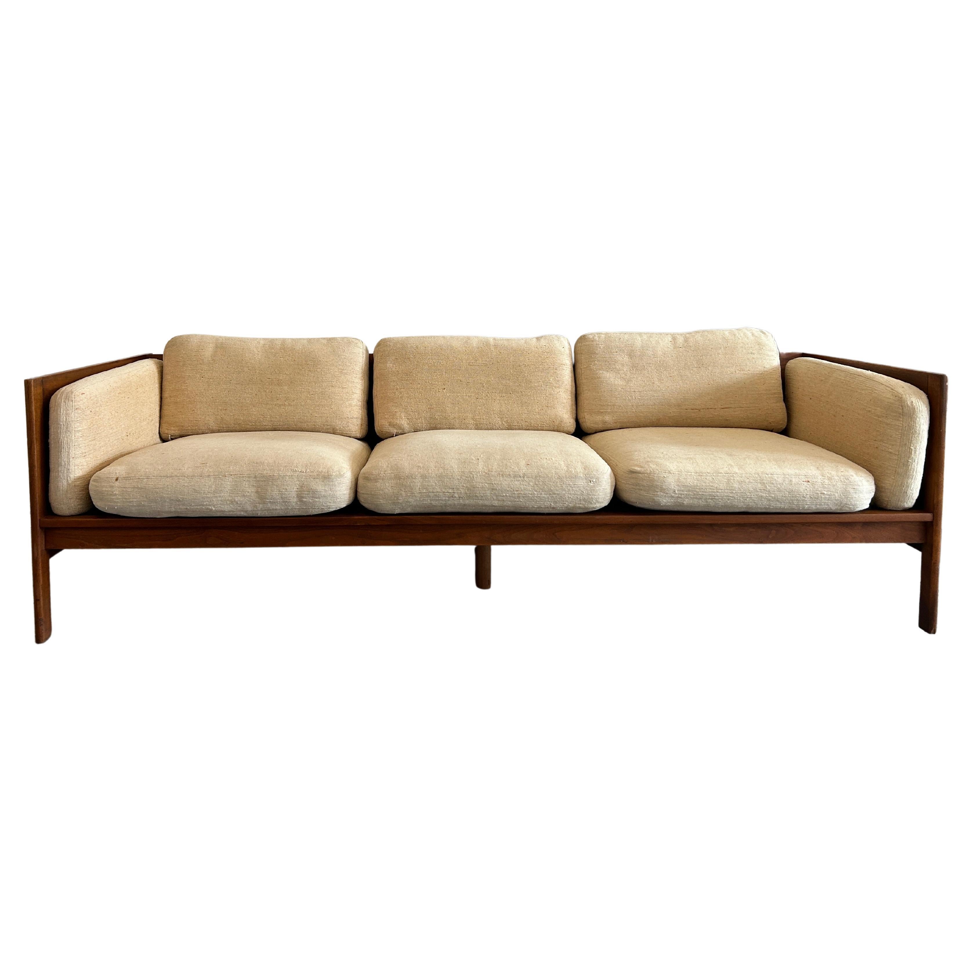 Midcentury Walnut 3 Seat Platform Armed Sofa Daybed by Richard Artschwager For Sale