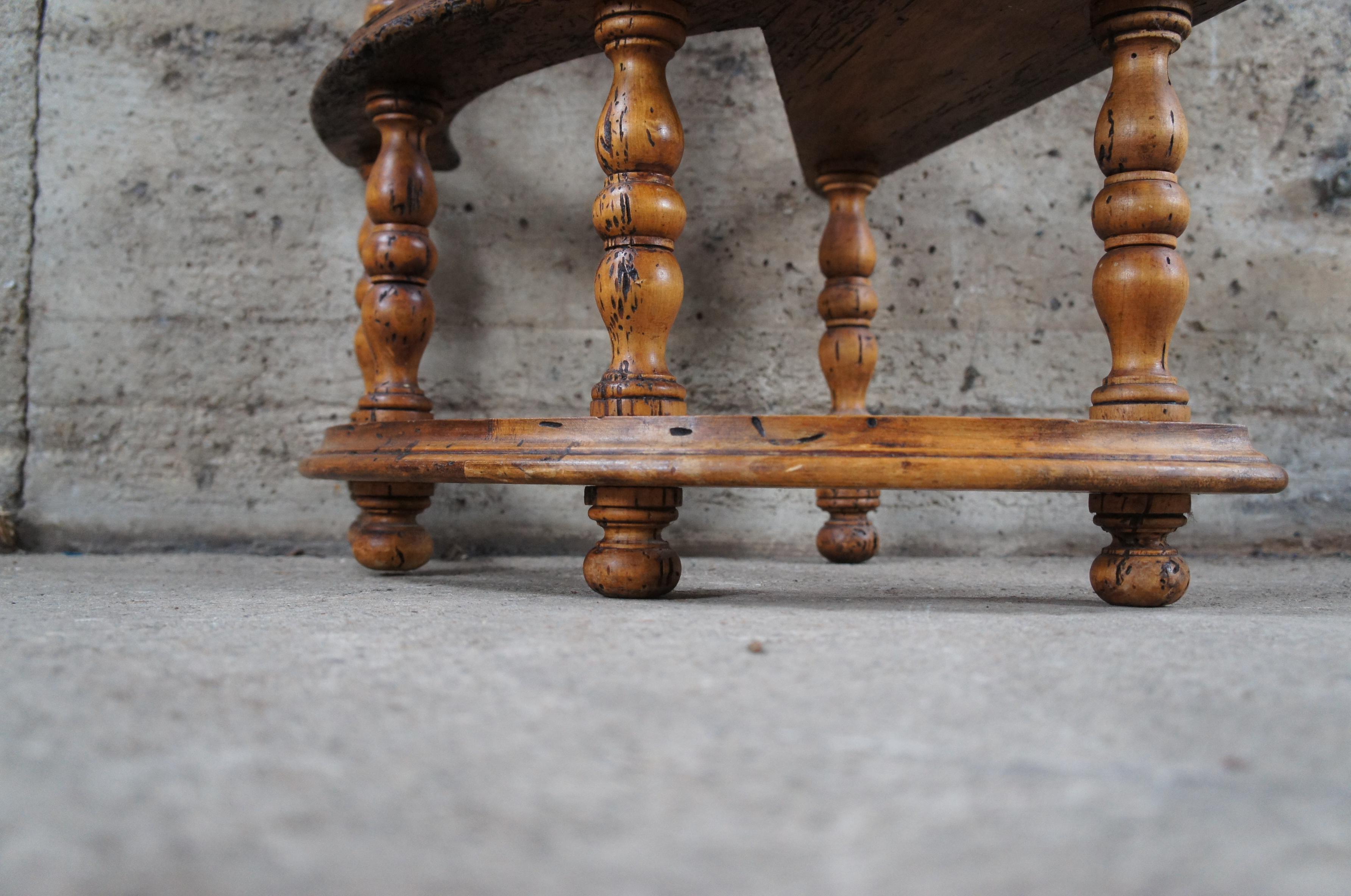 Mid Century Walnut 3 Tier Spiral Library Book Staircase Step Ladder Brass For Sale 6