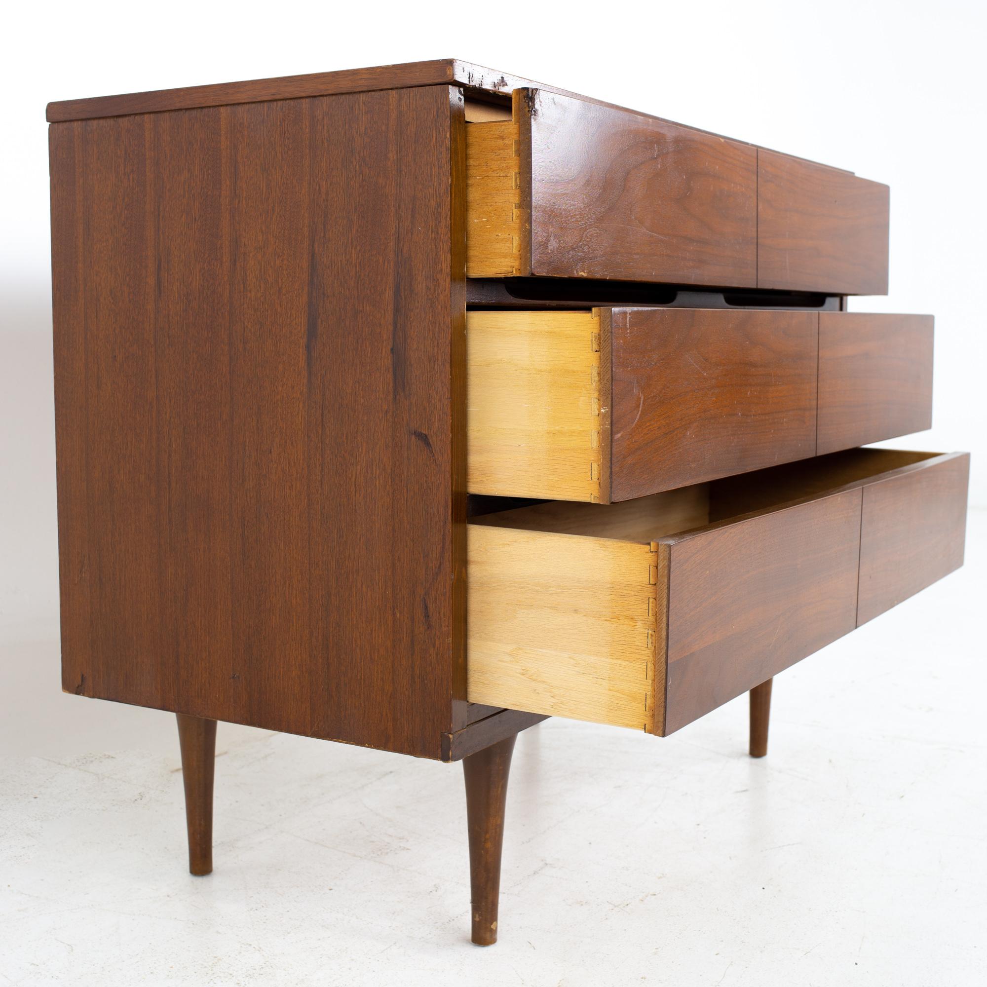 Mid-Century Modern Mid Century Walnut 6 Drawer Lowboy Dresser