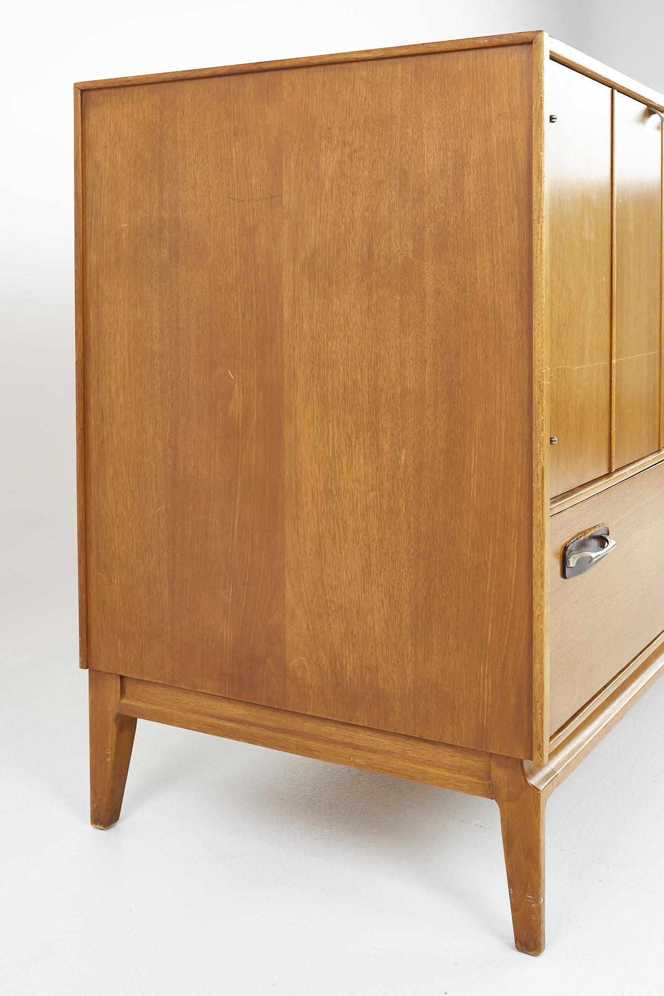 American Mid Century Walnut 6 Drawer Lowboy Dresser For Sale