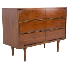 Mid Century Walnut 6 Drawer Lowboy Dresser