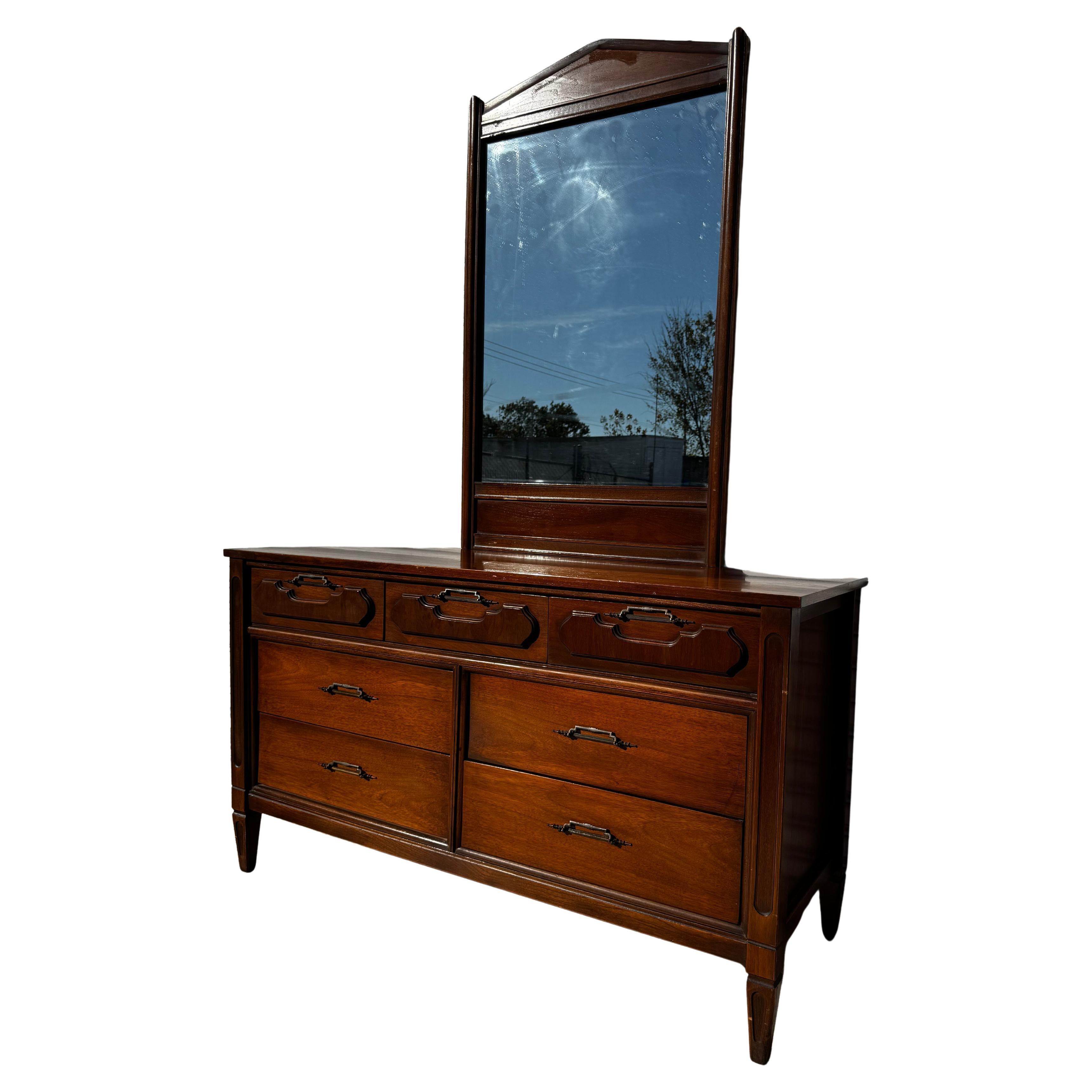 Mid Century Walnut 7 Drawer Dresser by Mainline for Hooker Furniture