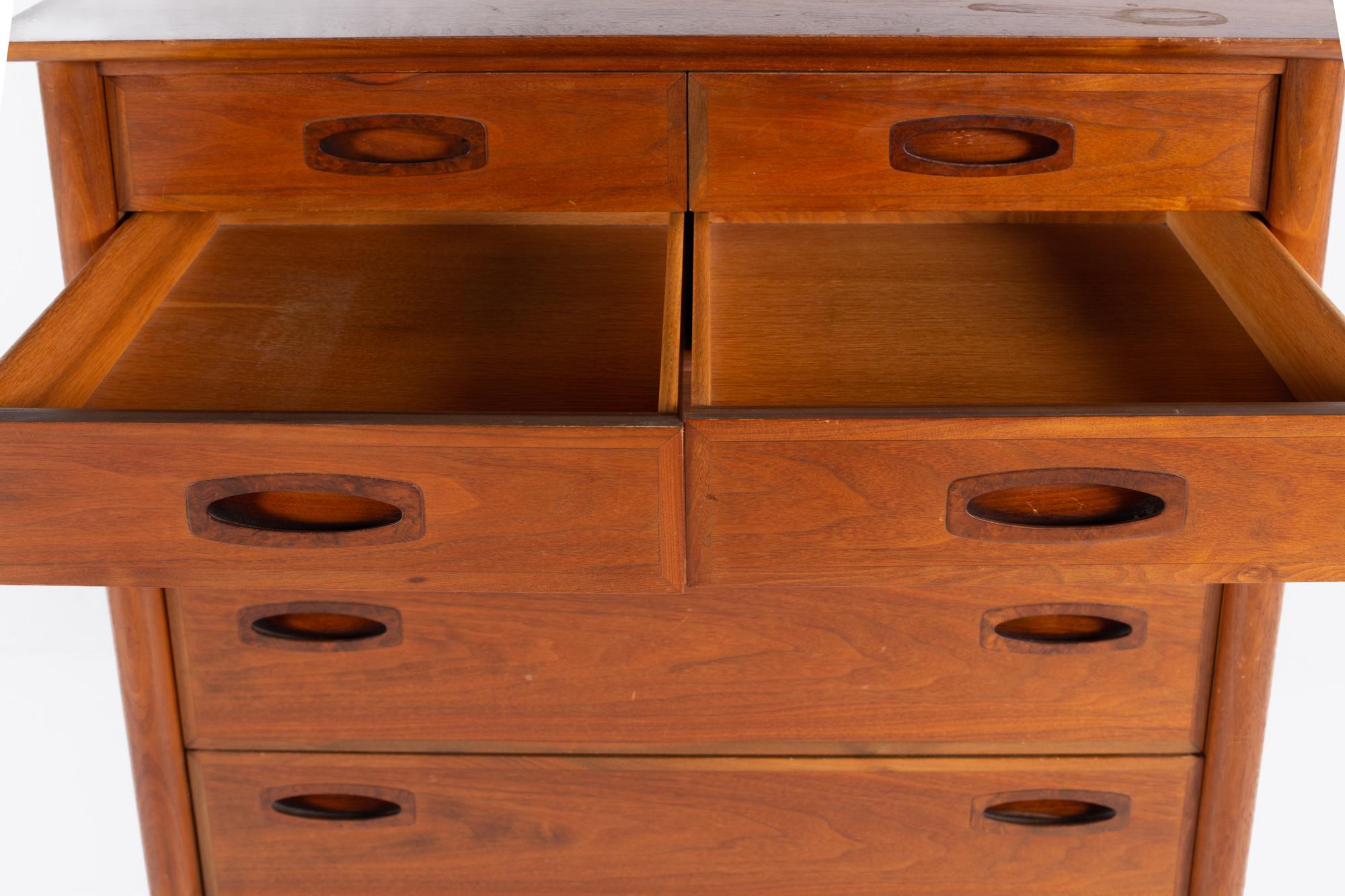 Mid-Century Walnut 8 Drawer Highboy Dresser 3