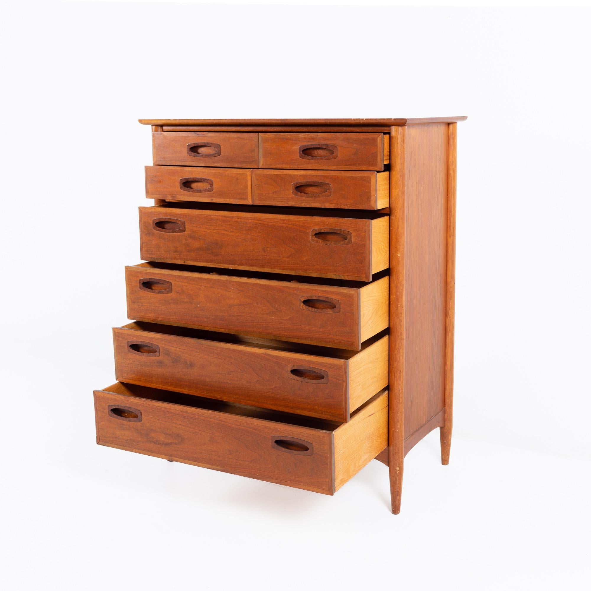 Wood Mid-Century Walnut 8 Drawer Highboy Dresser