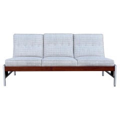 Mid-Century Walnut and Aluminum Three-Seat Sofa, 1960s