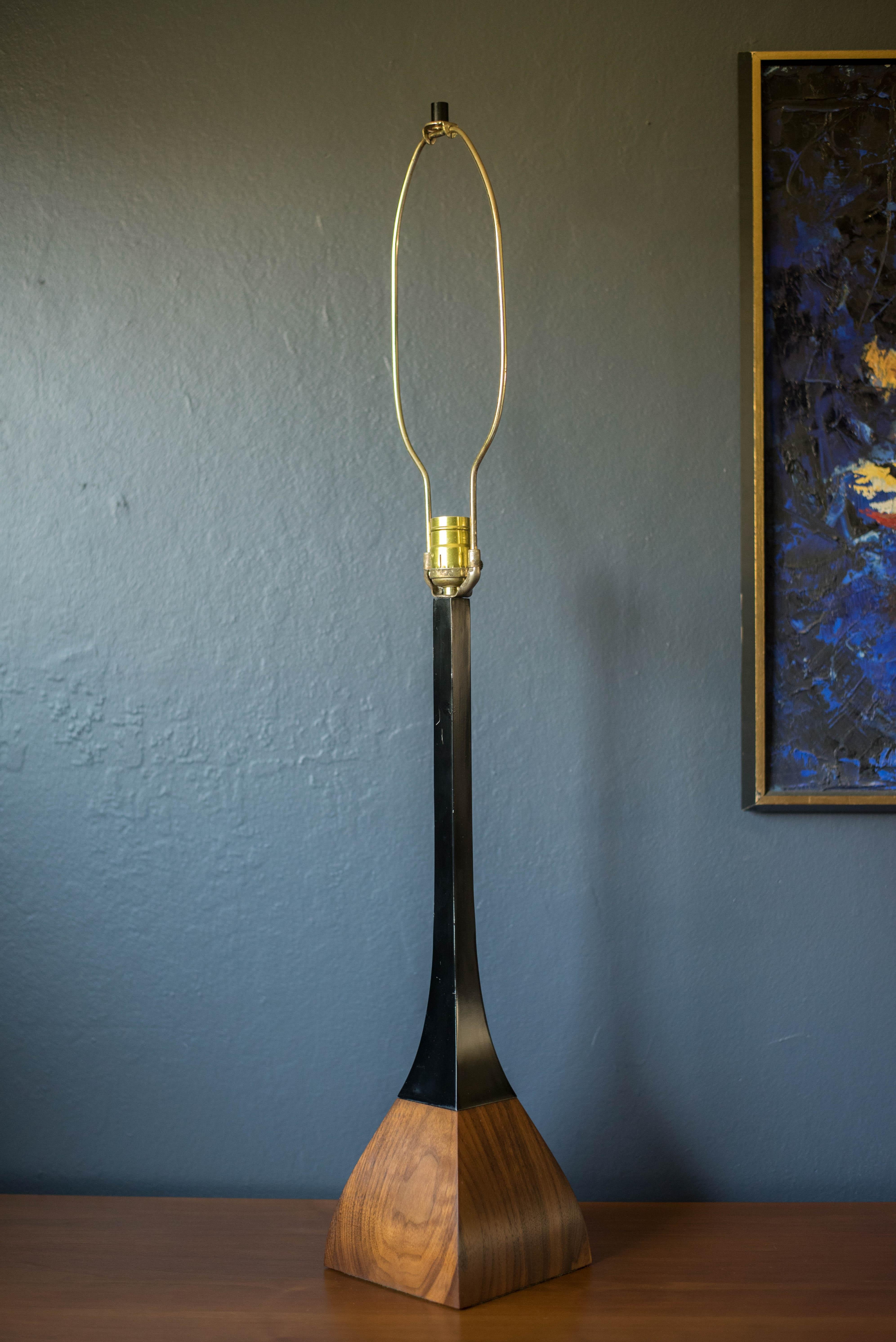 Metal Mid Century Walnut and Black Laurel Table Lamp