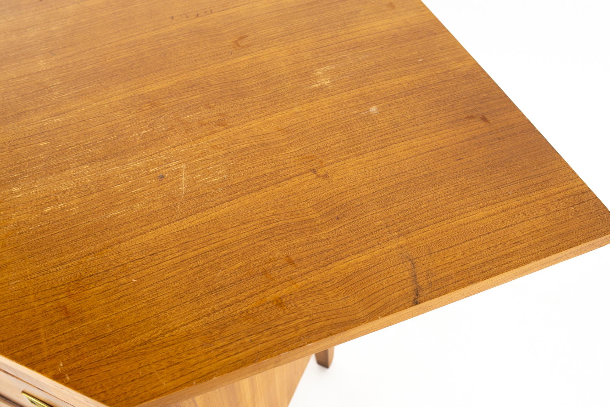 Mid-Century Modern Mid Century Walnut and Brass 3 Drawer Corner Chest Table