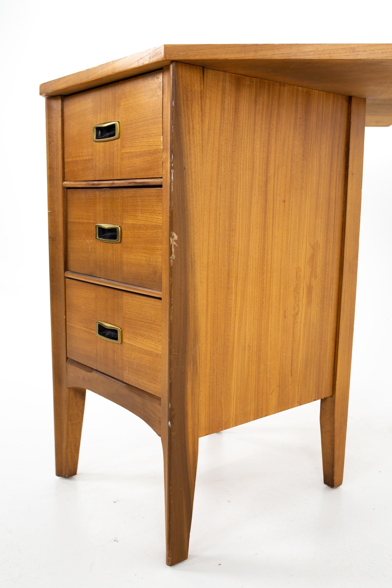 Late 20th Century Mid Century Walnut and Brass 3 Drawer Corner Chest Table