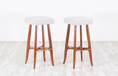 Midcentury Walnut and Brass Bar Stools