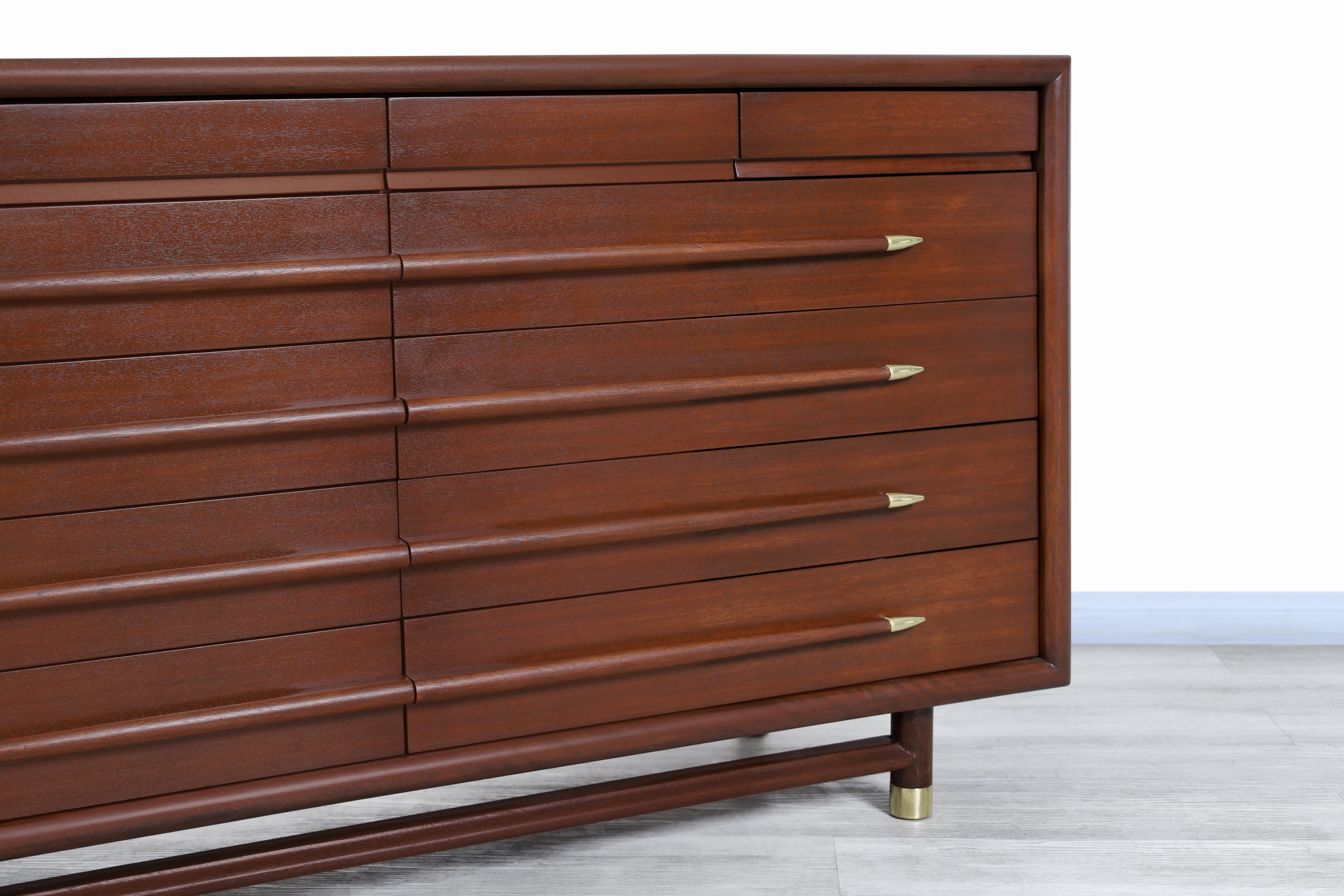 Mid-Century Modern Mid Century Walnut and Brass Dresser by John Keal for Brown Saltman