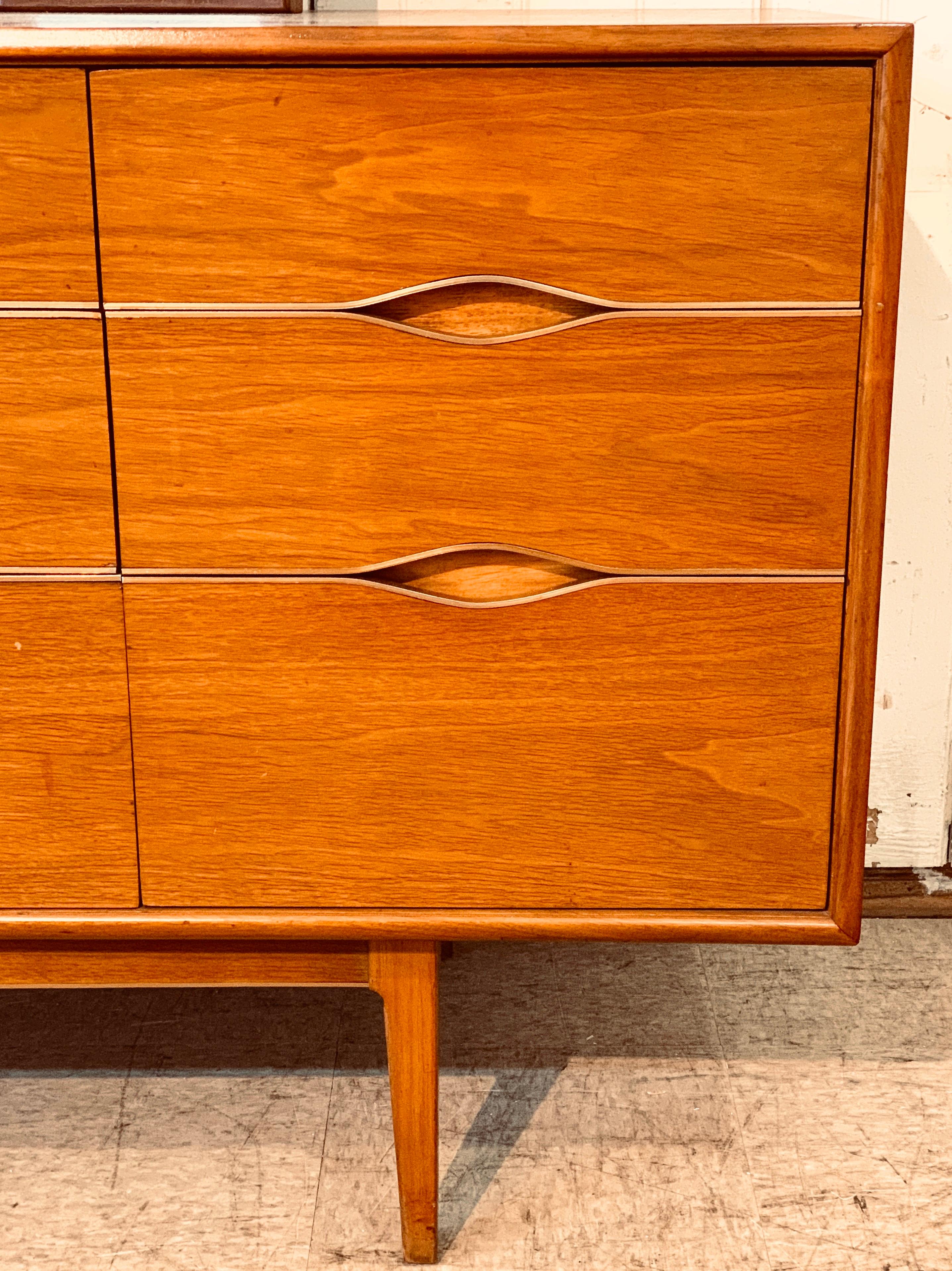 Midcentury Walnut and Brass Dresser Credenza With Folding Mirror 1