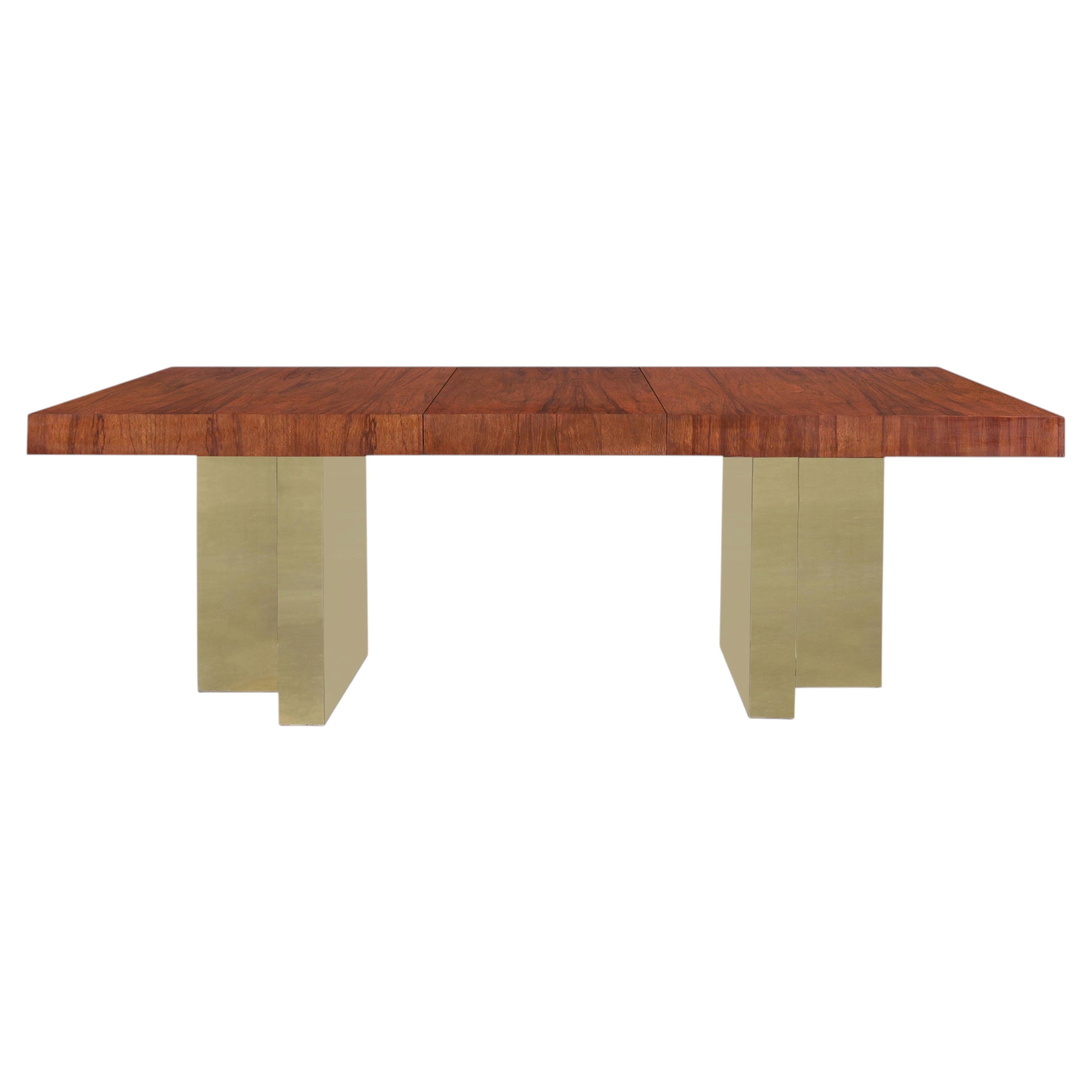 Mid-Century Modern Walnut and Brass Expanding Dining Table by Milo Baughman
