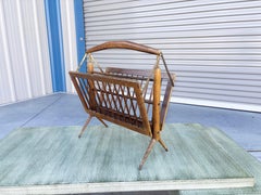 1950s Mid Century Walnut and Brass Folding Magazine Rack by Cesare Lacca