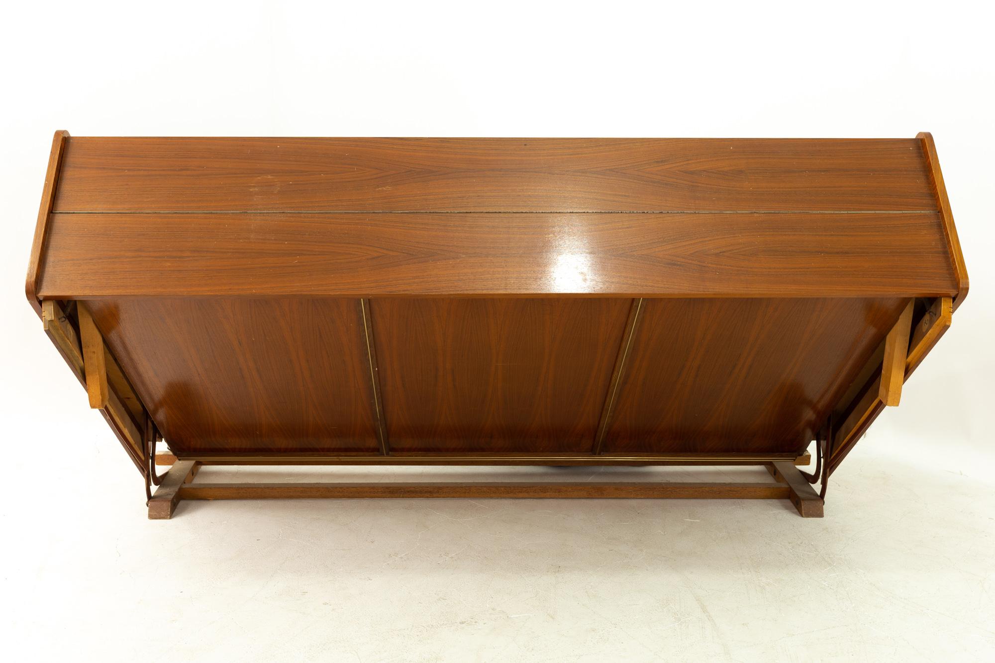 American Midcentury Walnut and Brass Full Murphy Bed