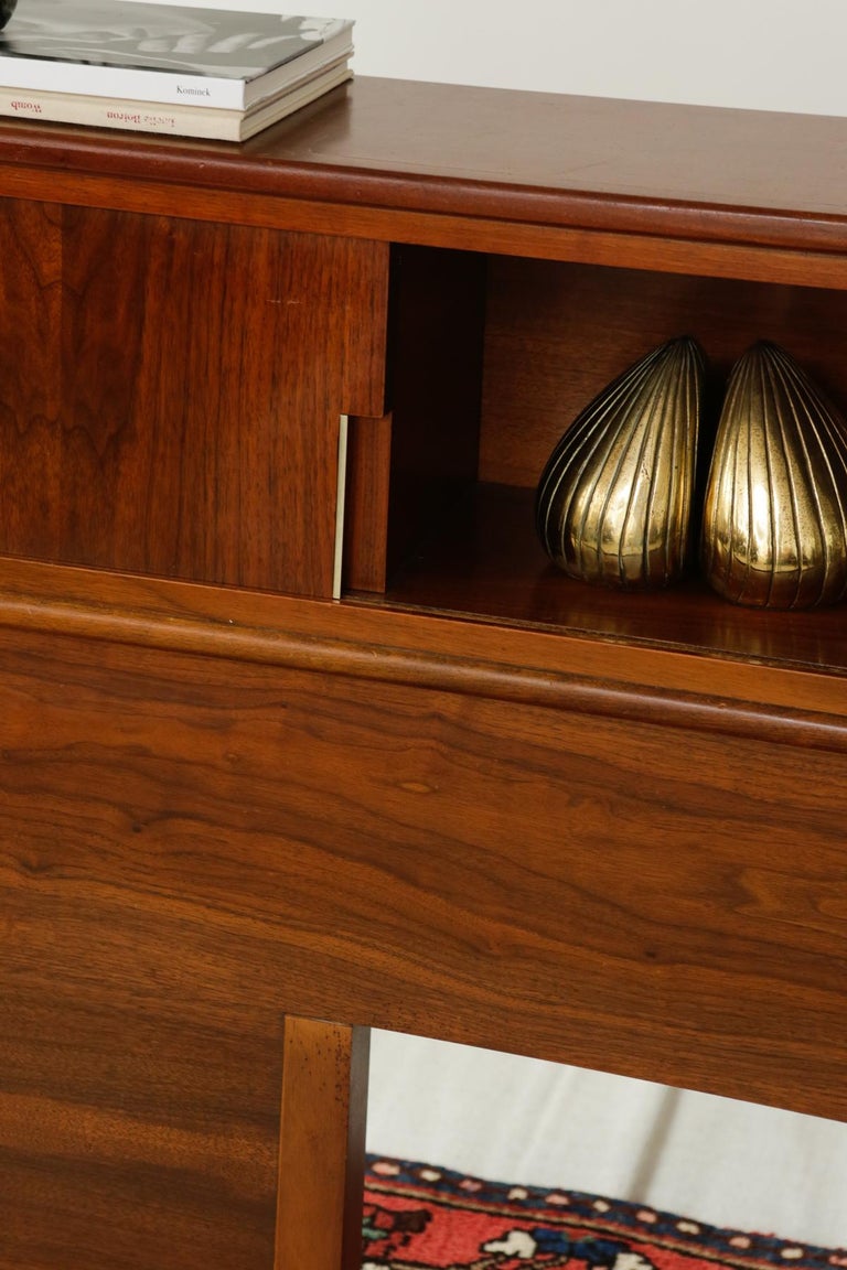 MidCentury Walnut and Brass King Headboard with Storage by Cavalier