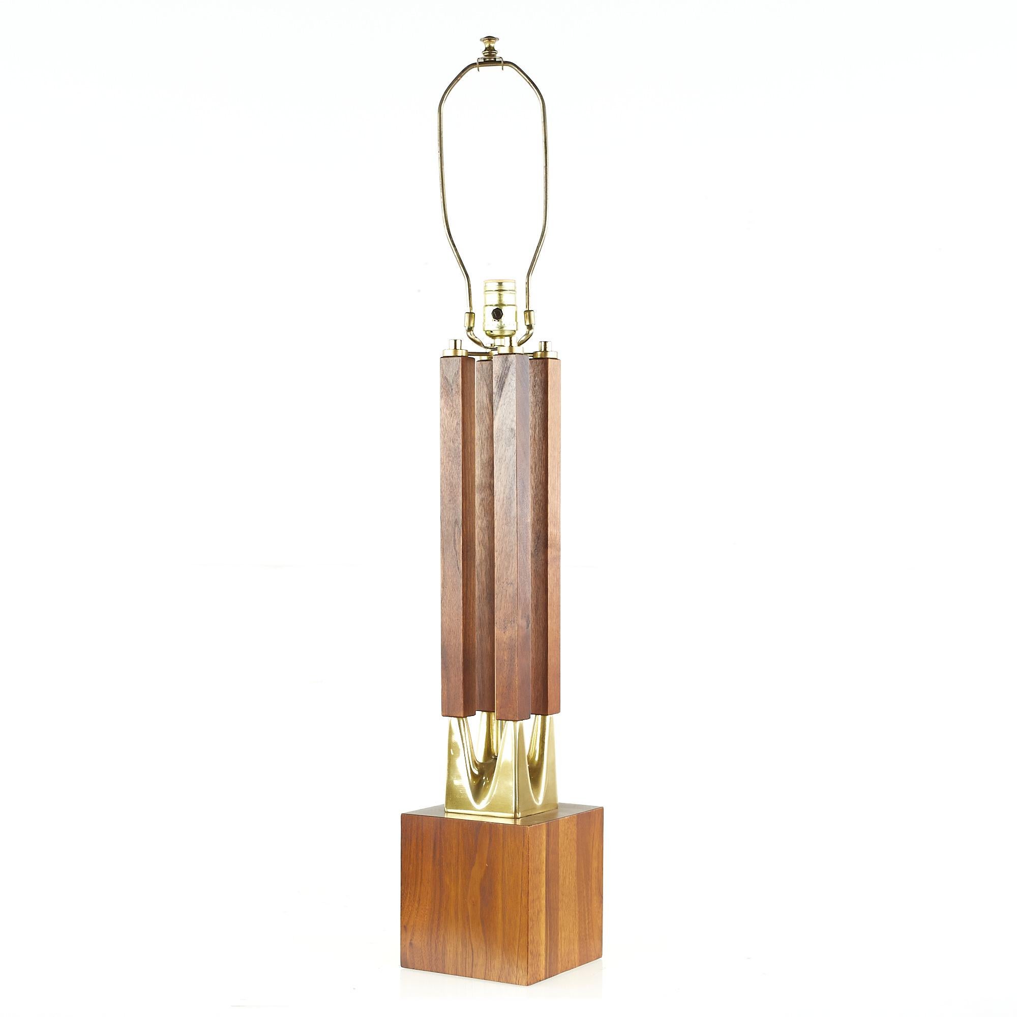 Late 20th Century Mid-Century Walnut and Brass Lamps, Pair For Sale