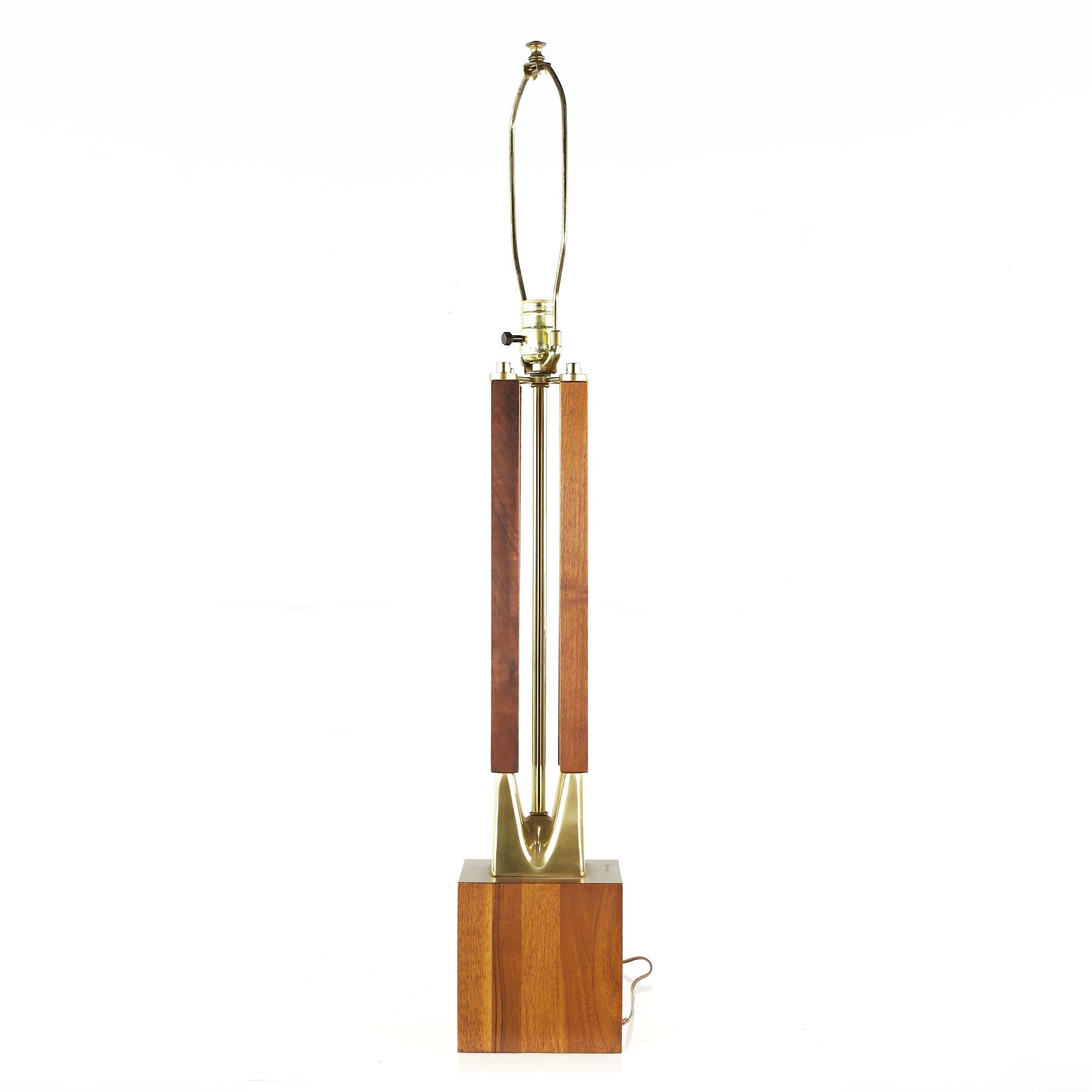 Mid-Century Walnut and Brass Lamps, Pair For Sale 1