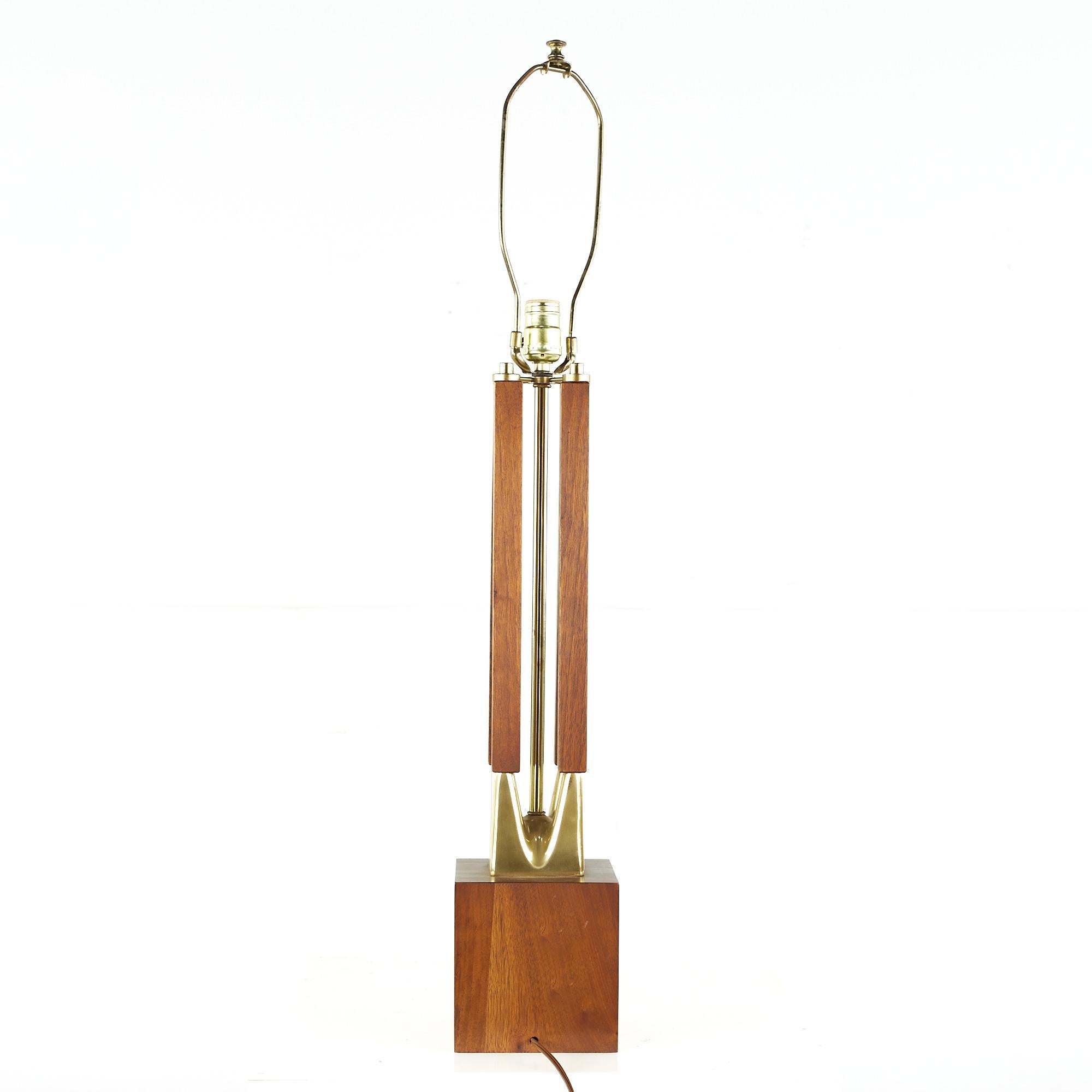 Mid-Century Walnut and Brass Lamps, Pair For Sale 2