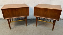 Mid-Century Walnut and Brass Night Stands by Furnette Furniture Company