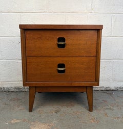 Mid-Century Walnut and Brass Nightstand By Bassett
