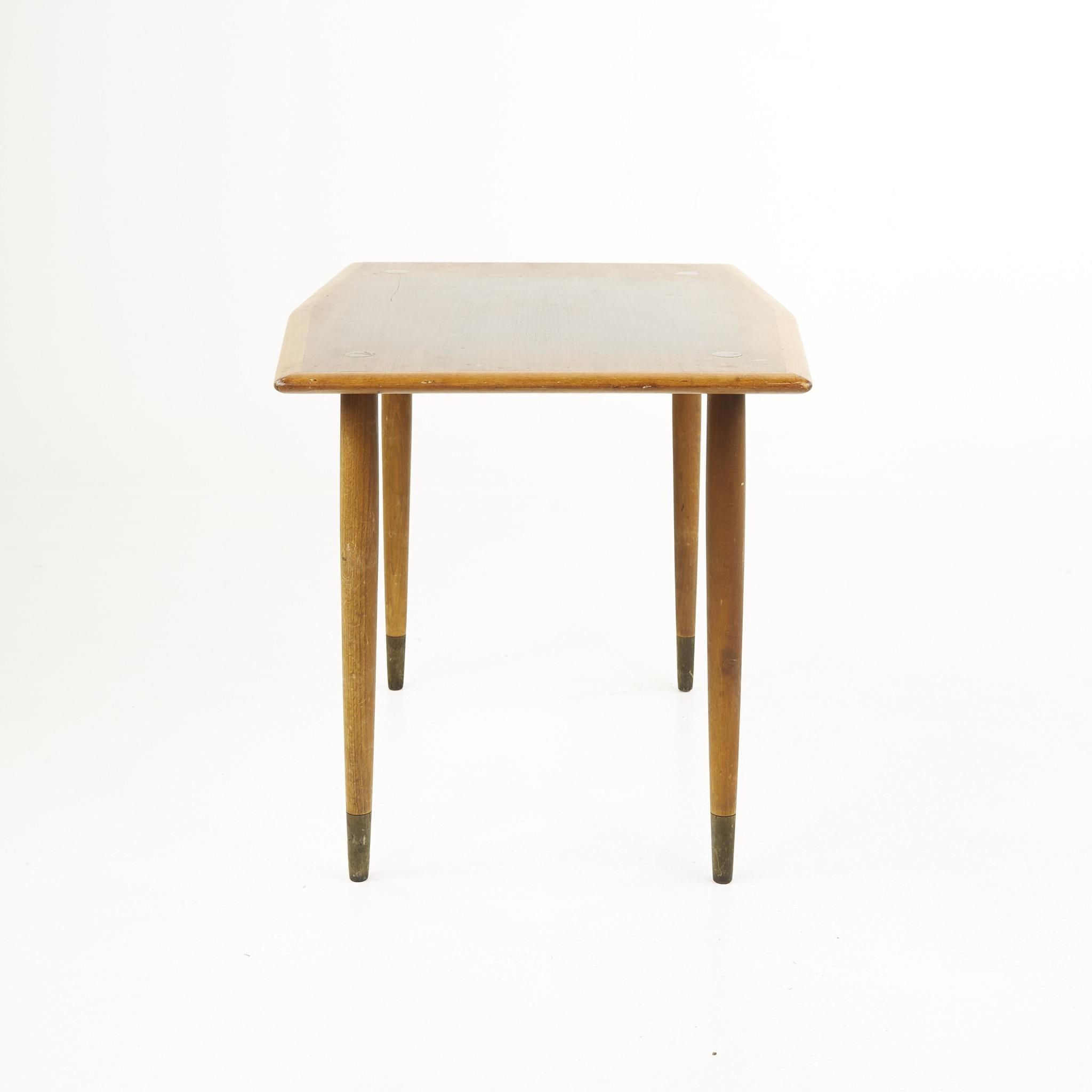 Swedish Dux Mid Century Walnut and Brass Surfboard End Table For Sale