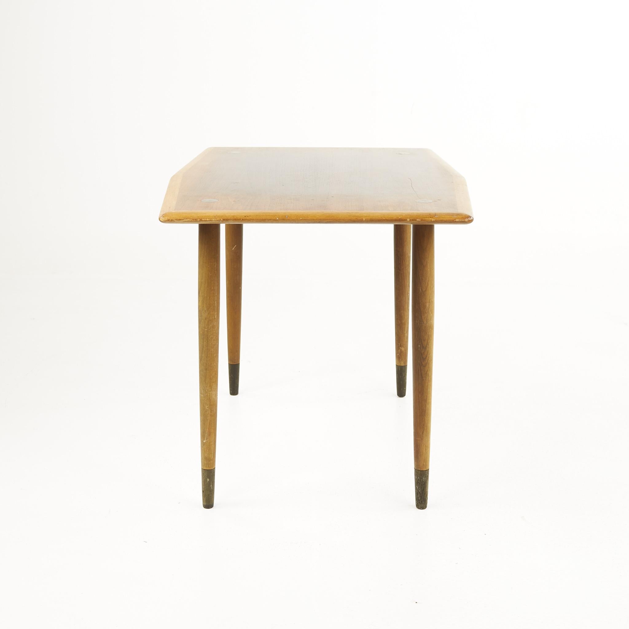 Late 20th Century Dux Mid Century Walnut and Brass Surfboard End Table For Sale
