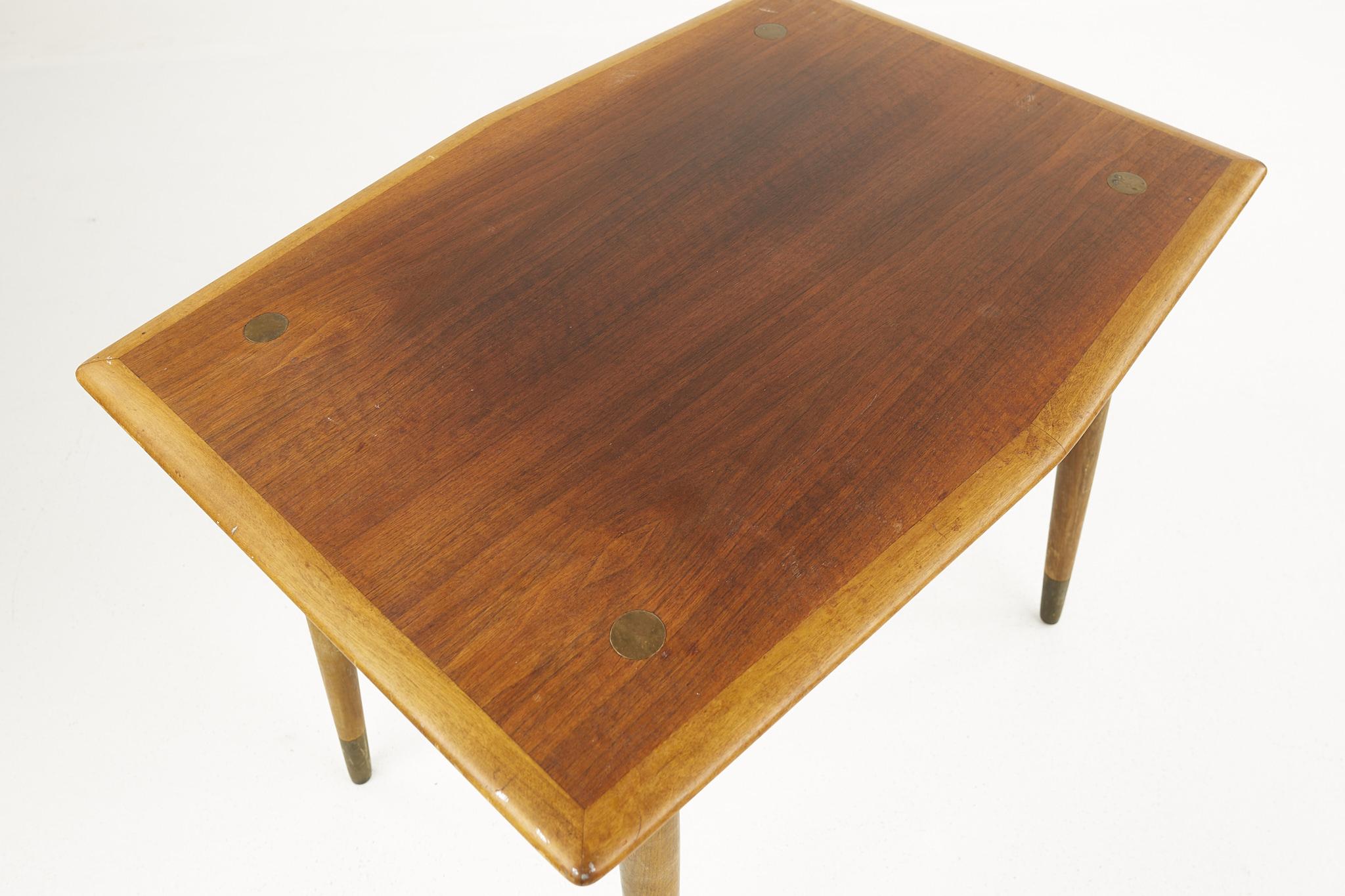 Dux Mid Century Walnut and Brass Surfboard End Table For Sale 1