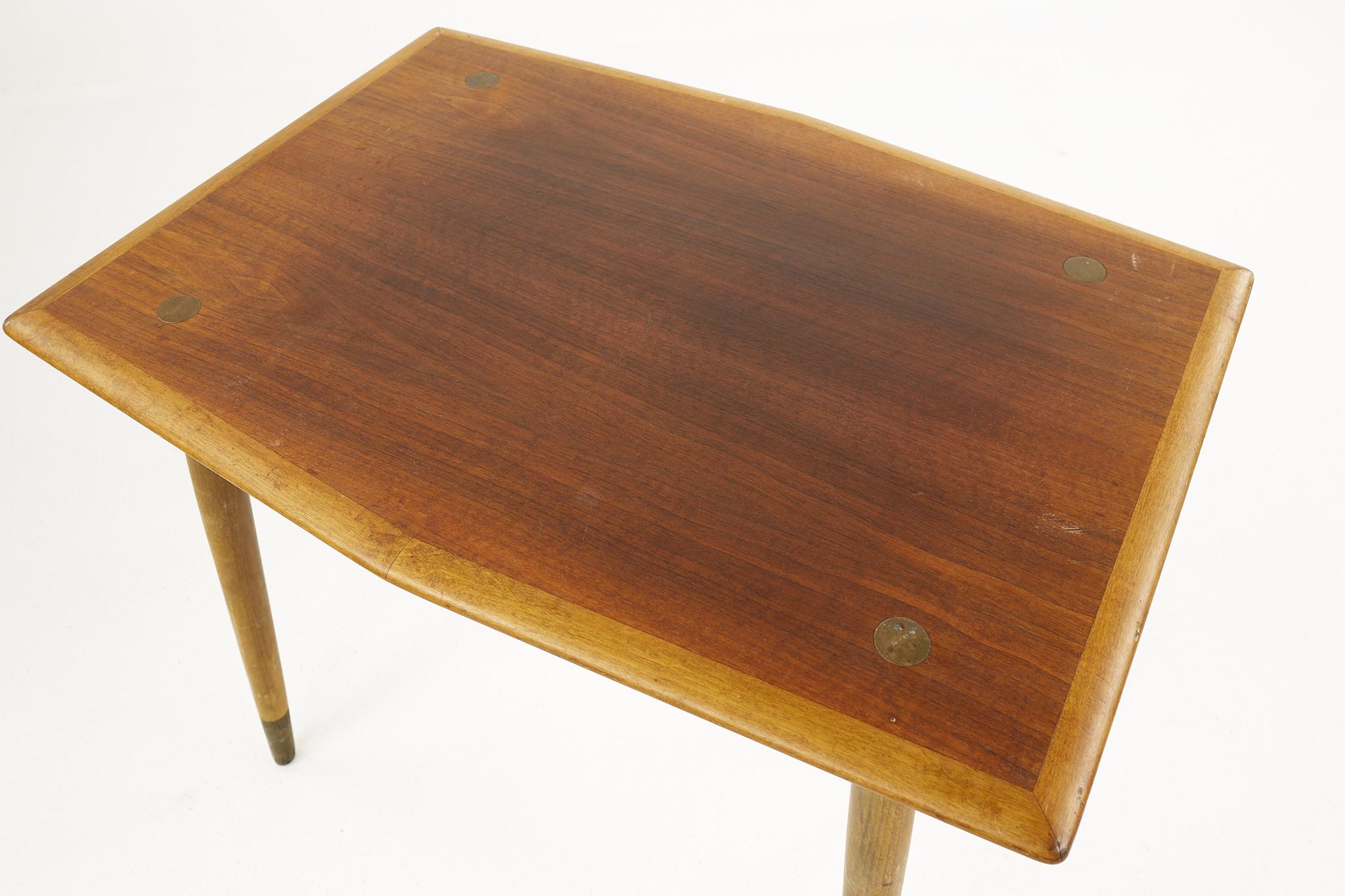 Dux Mid Century Walnut and Brass Surfboard End Table For Sale 2