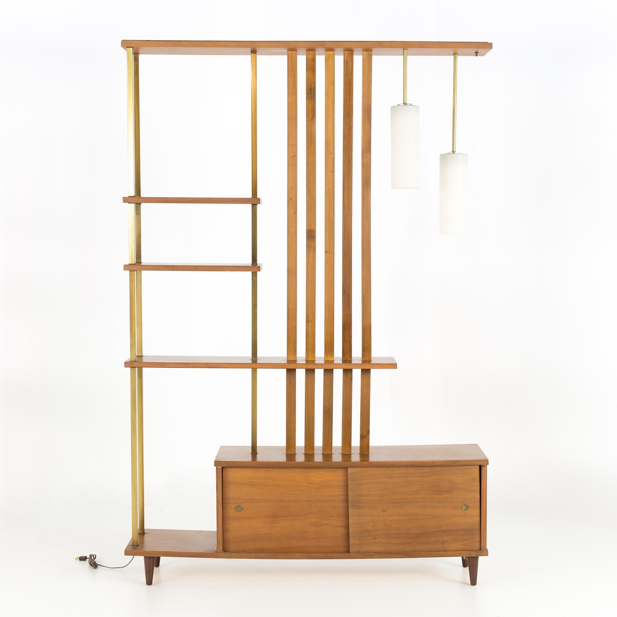 Mid Century Walnut and Brass Wall Unit Room Divider at 1stDibs