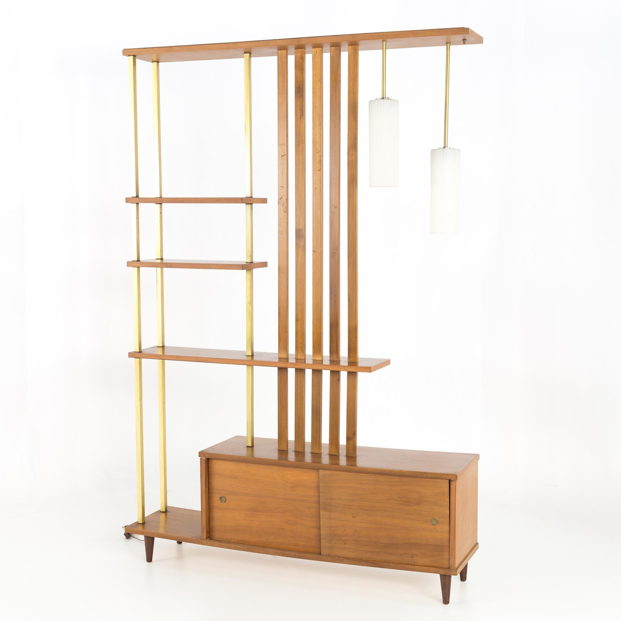 Mid Century Walnut and Brass Wall Unit Room Divider at 1stDibs