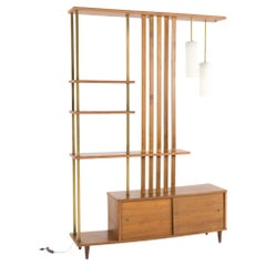 Mid Century Walnut and Brass Wall Unit Room Divider