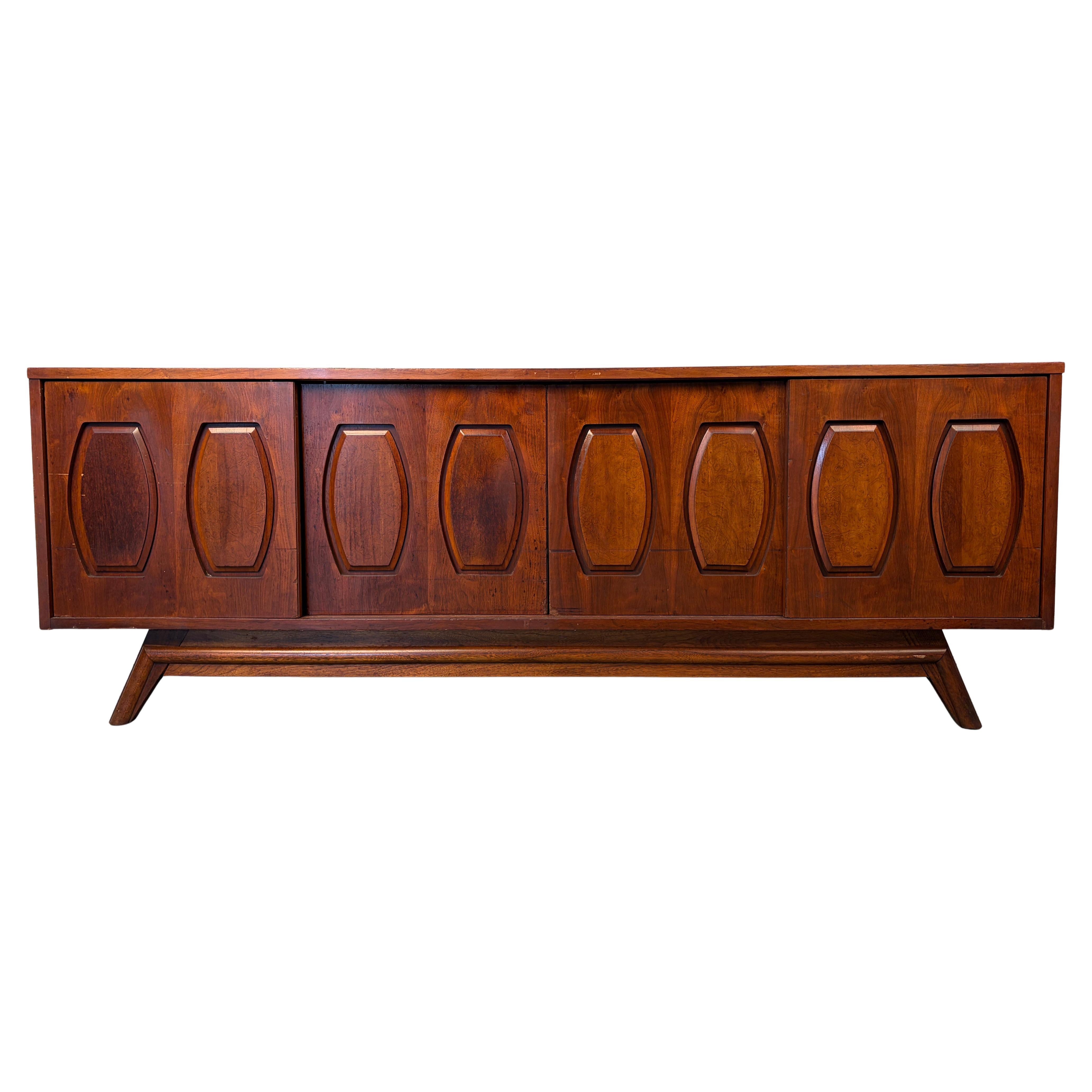 Mid-Century Sliding Door Walnut and Burl Credenza by Young Manufacturing