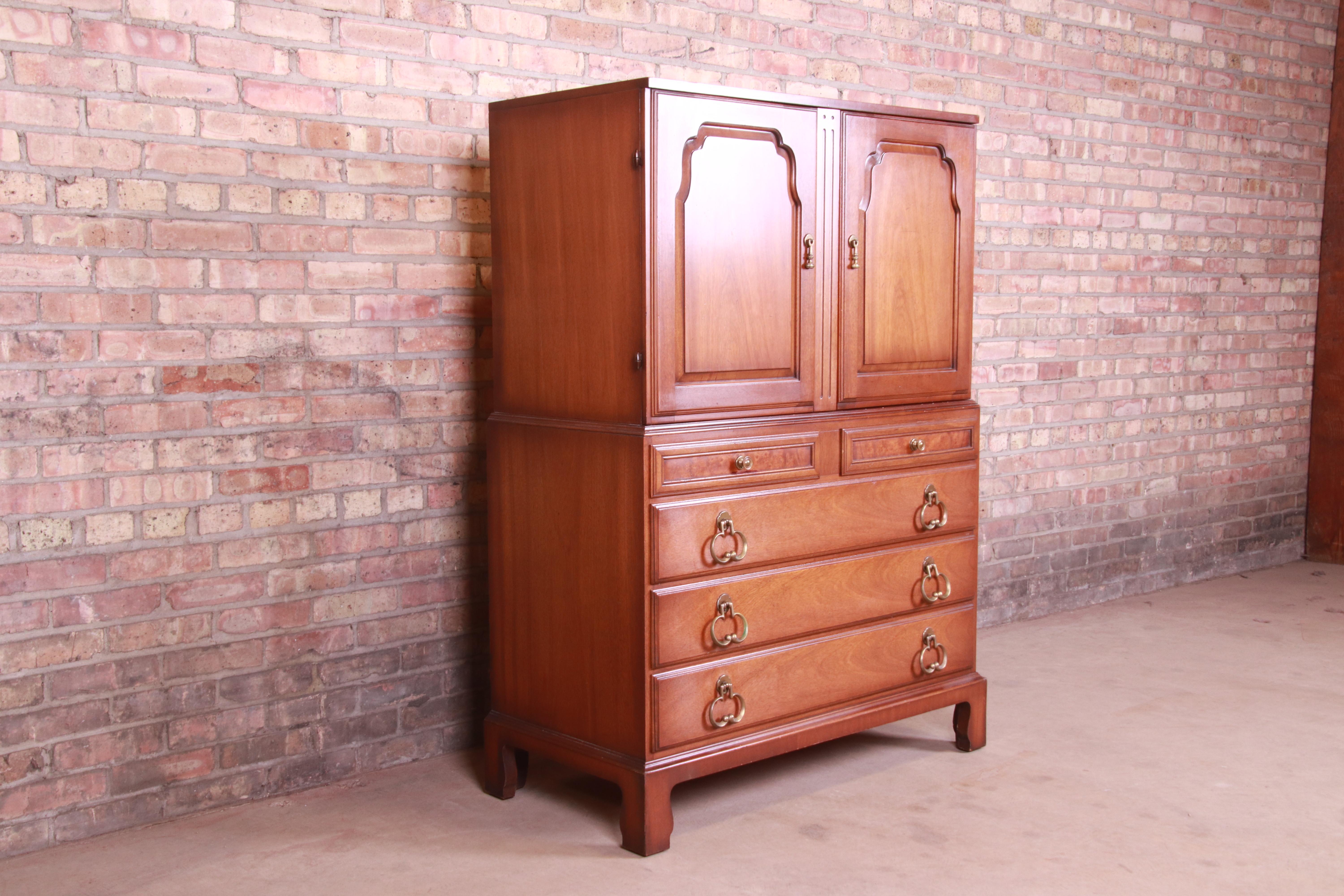 Midcentury Walnut and Burl Wood Gentleman's Chest, circa 1960s In Good Condition In South Bend, IN