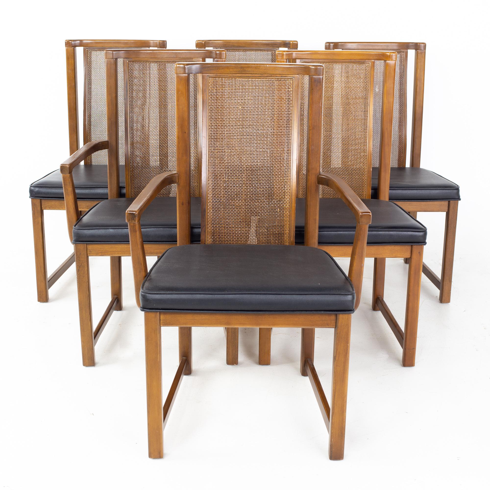 Mid-Century Modern Mid Century Walnut and Cane Dining Chairs, Set of 6