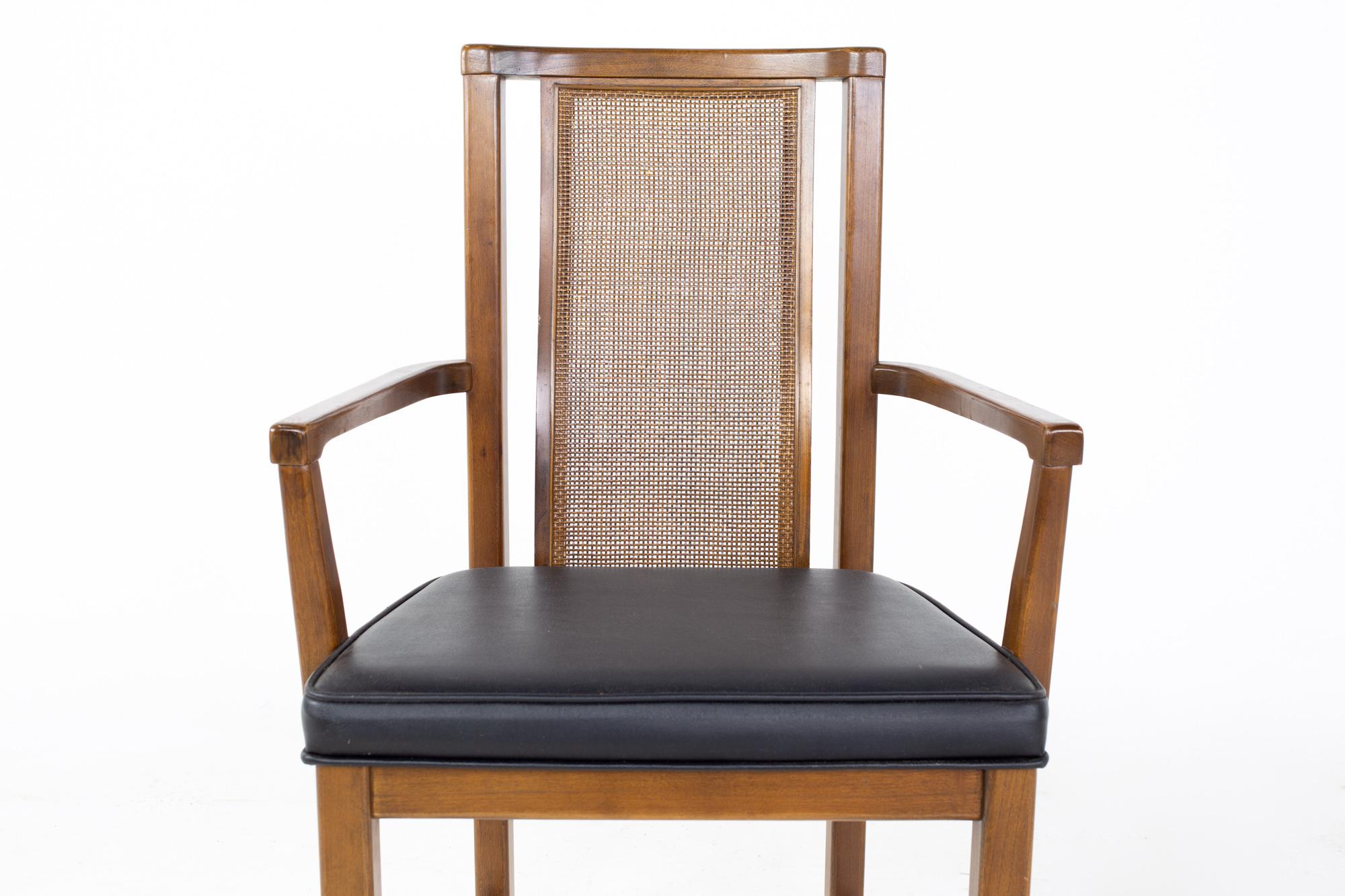 Mid Century Walnut and Cane Dining Chairs, Set of 6 2