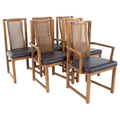 Mid Century Walnut and Cane Dining Chairs, Set of 6